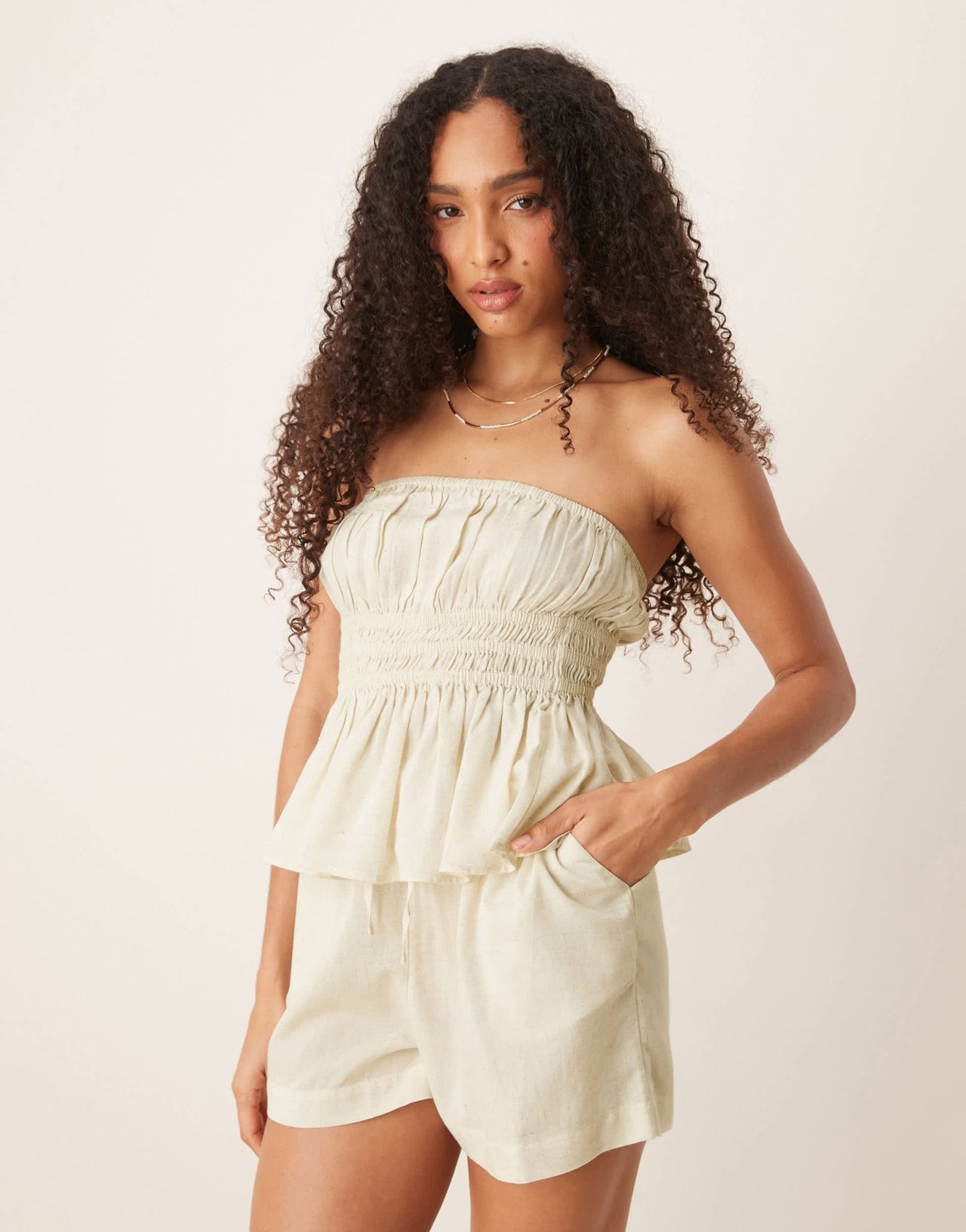 ASOS DESIGN Belle beach short with linen in natural - ASOS Sample Sale