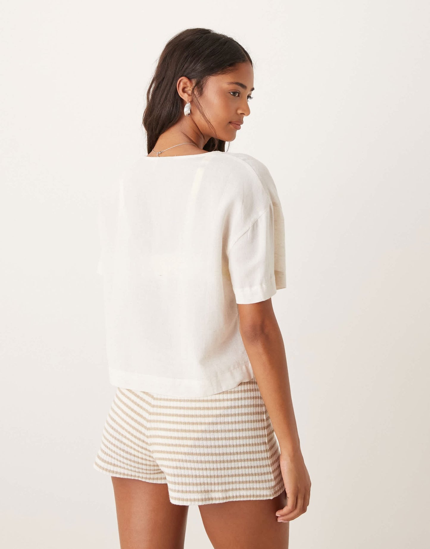 ASOS DESIGN Belle linen blend beach tie front top in natural - ASOS Sample Sale