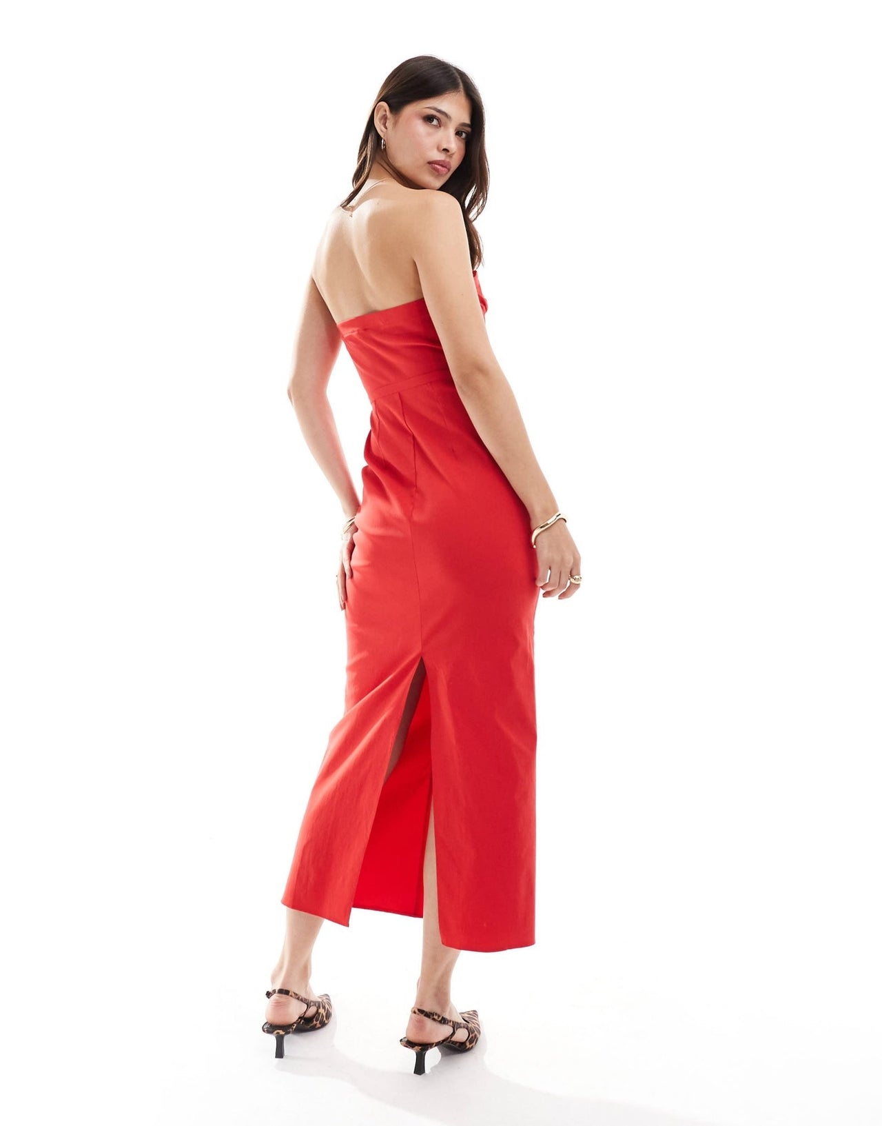 ASOS DESIGN bengaline bandeau midi dress with bow waist detail in red - ASOS Sample Sale