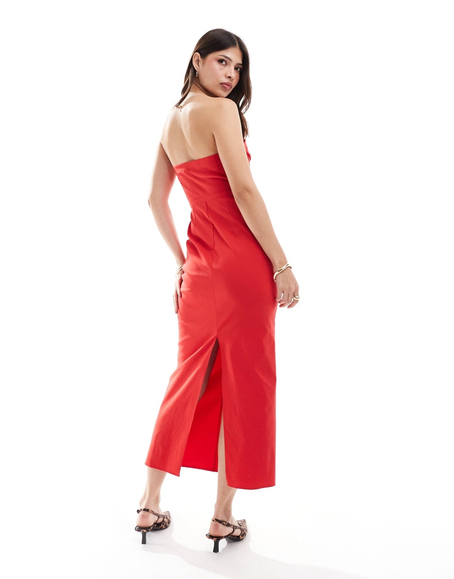 ASOS DESIGN bengaline bandeau midi dress with bow waist detail in red - ASOS Sample Sale