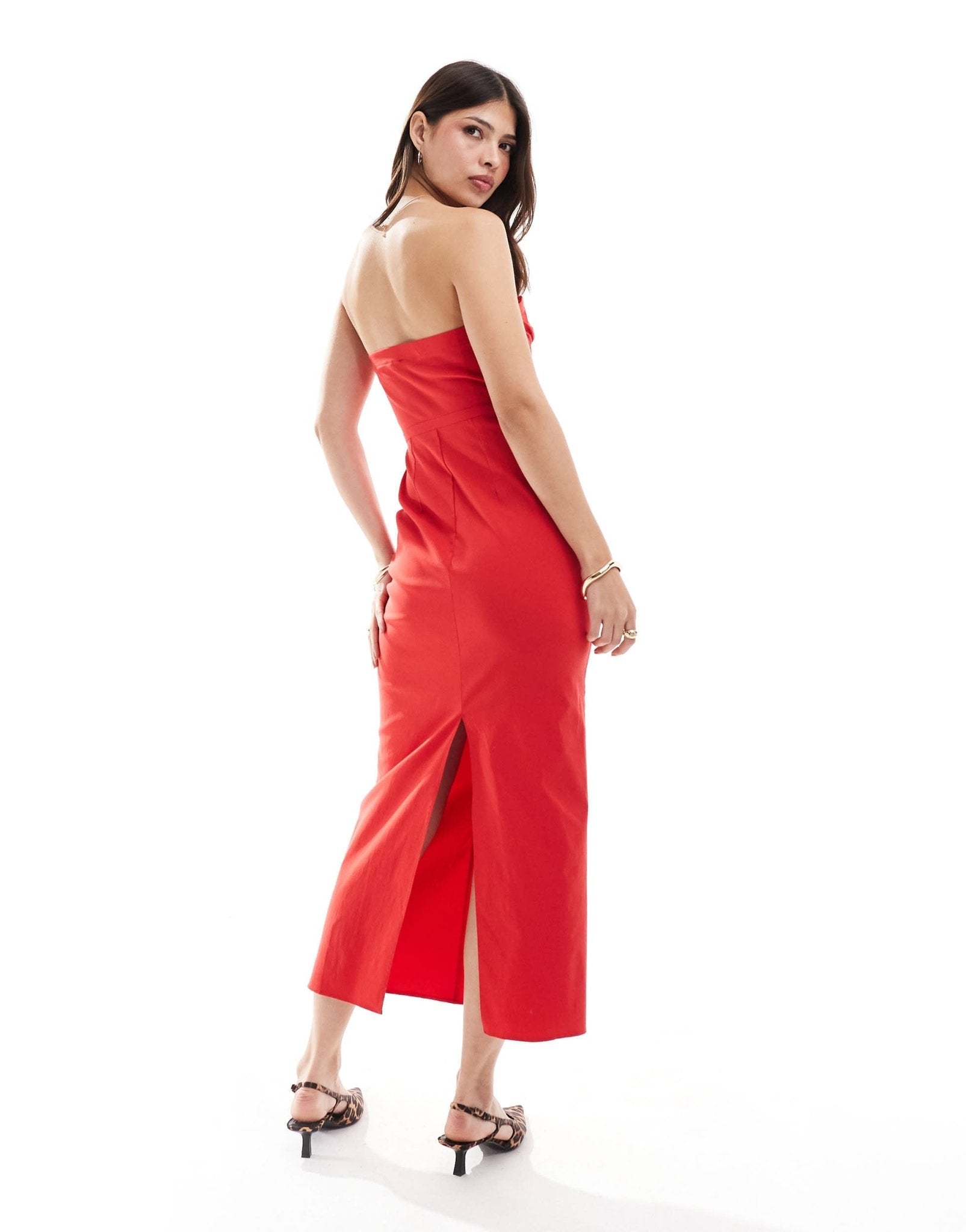 ASOS DESIGN bengaline bandeau midi dress with bow waist detail in red - ASOS Sample Sale