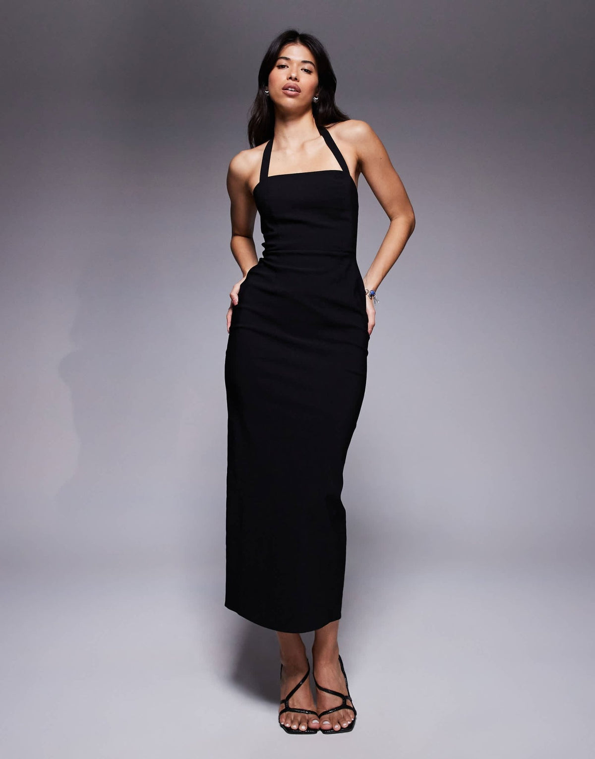 ASOS DESIGN bengaline halter pencil midi dress in black - ASOS Sample Sale