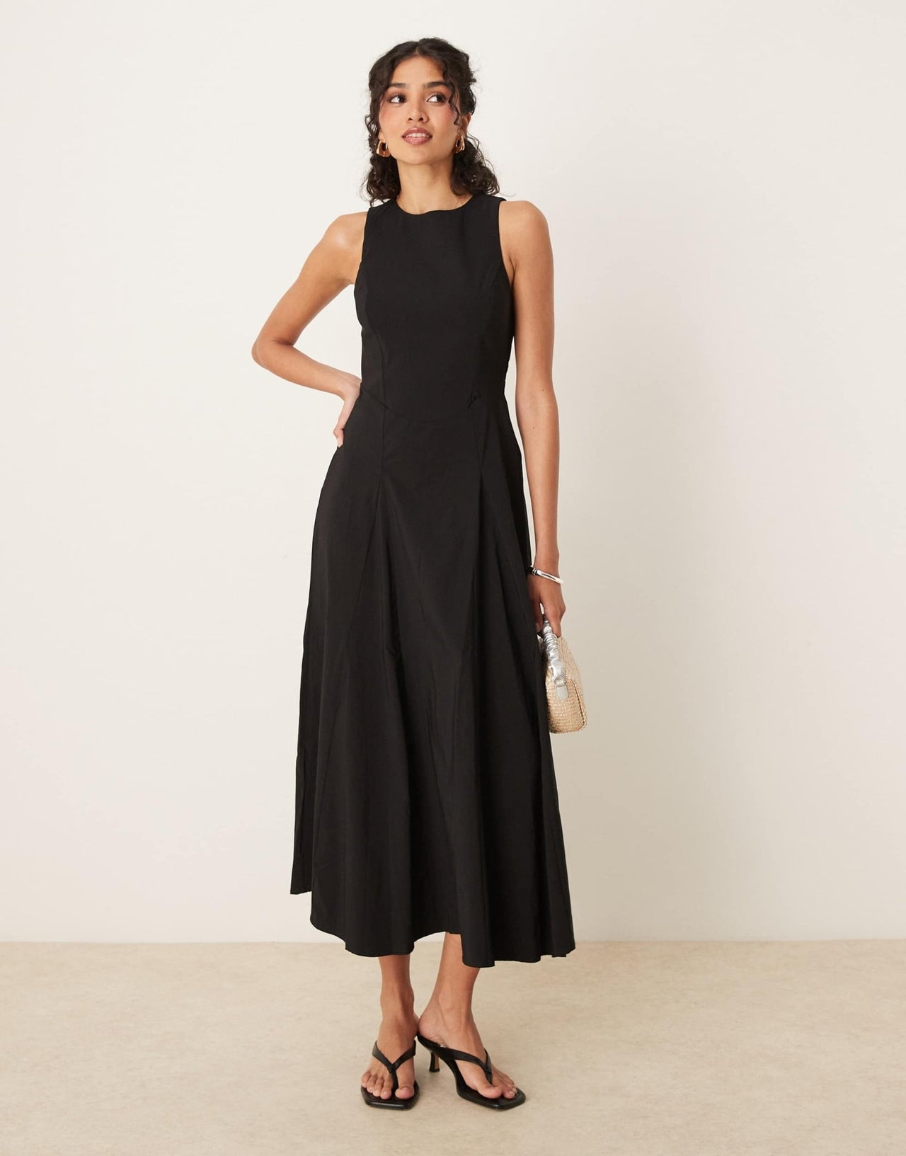 ASOS DESIGN bengaline sleeveless corset waist midi dress in black - ASOS Sample Sale