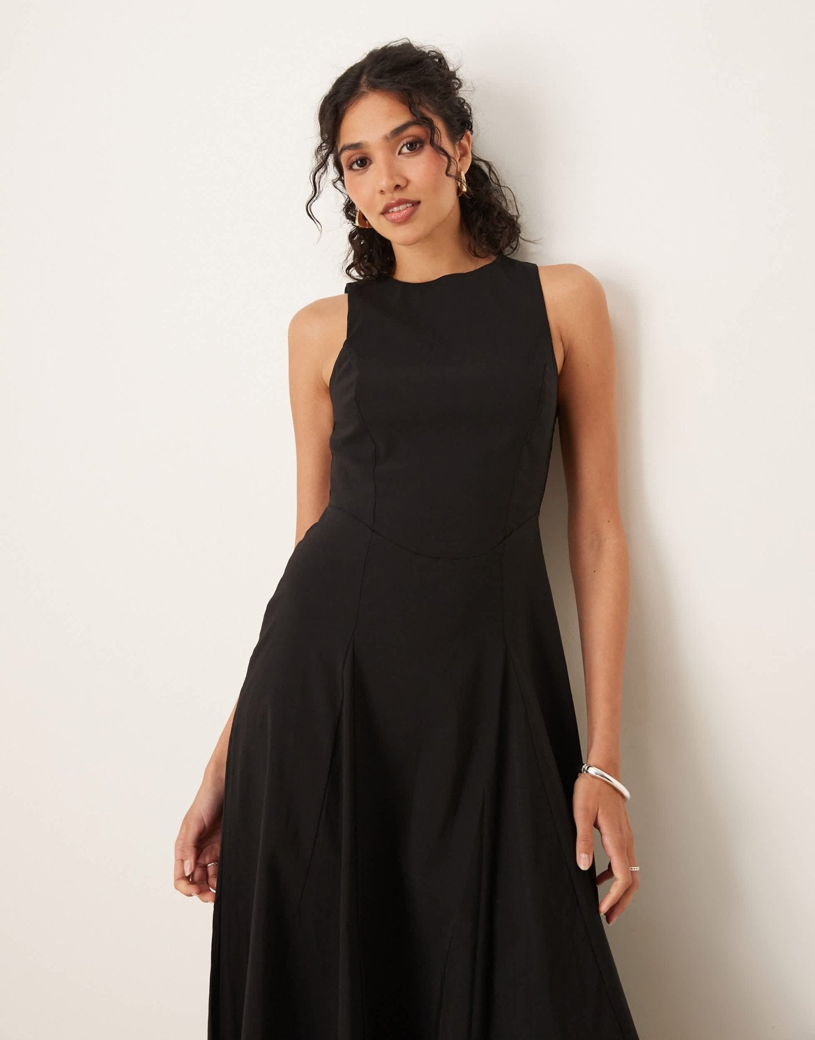 ASOS DESIGN bengaline sleeveless corset waist midi dress in black - ASOS Sample Sale