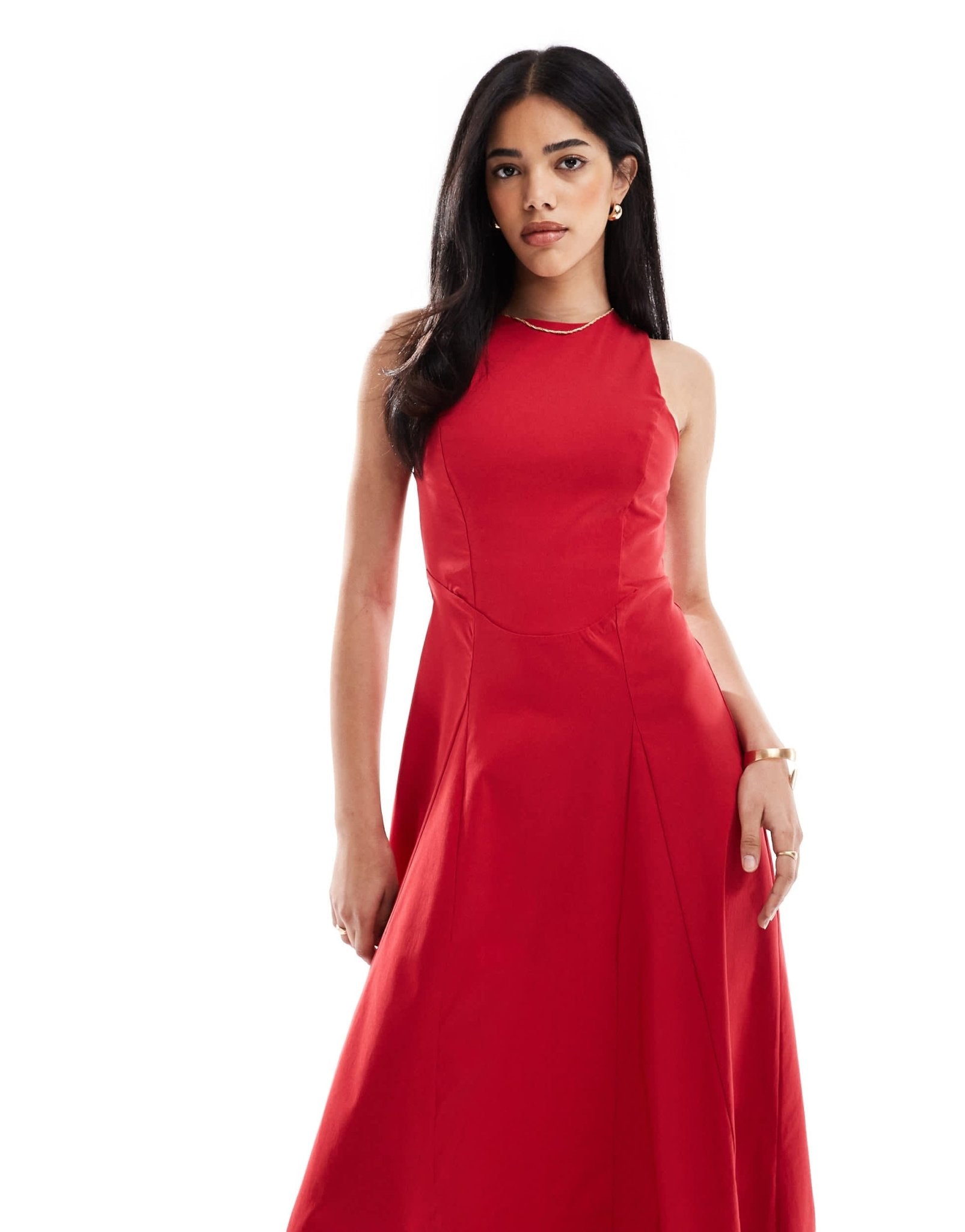 ASOS DESIGN bengaline sleeveless corset waist midi dress in red - ASOS Sample Sale