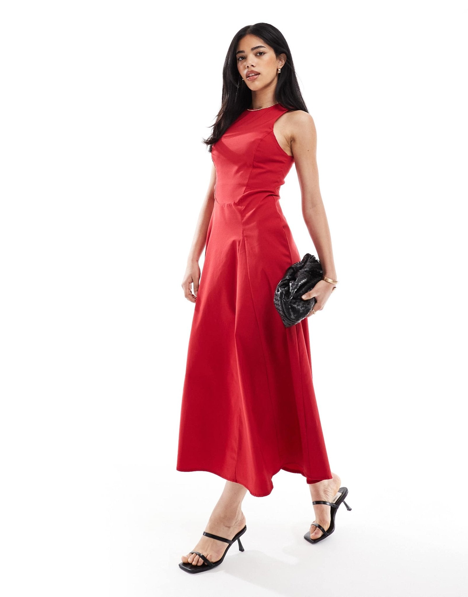 ASOS DESIGN bengaline sleeveless corset waist midi dress in red - ASOS Sample Sale