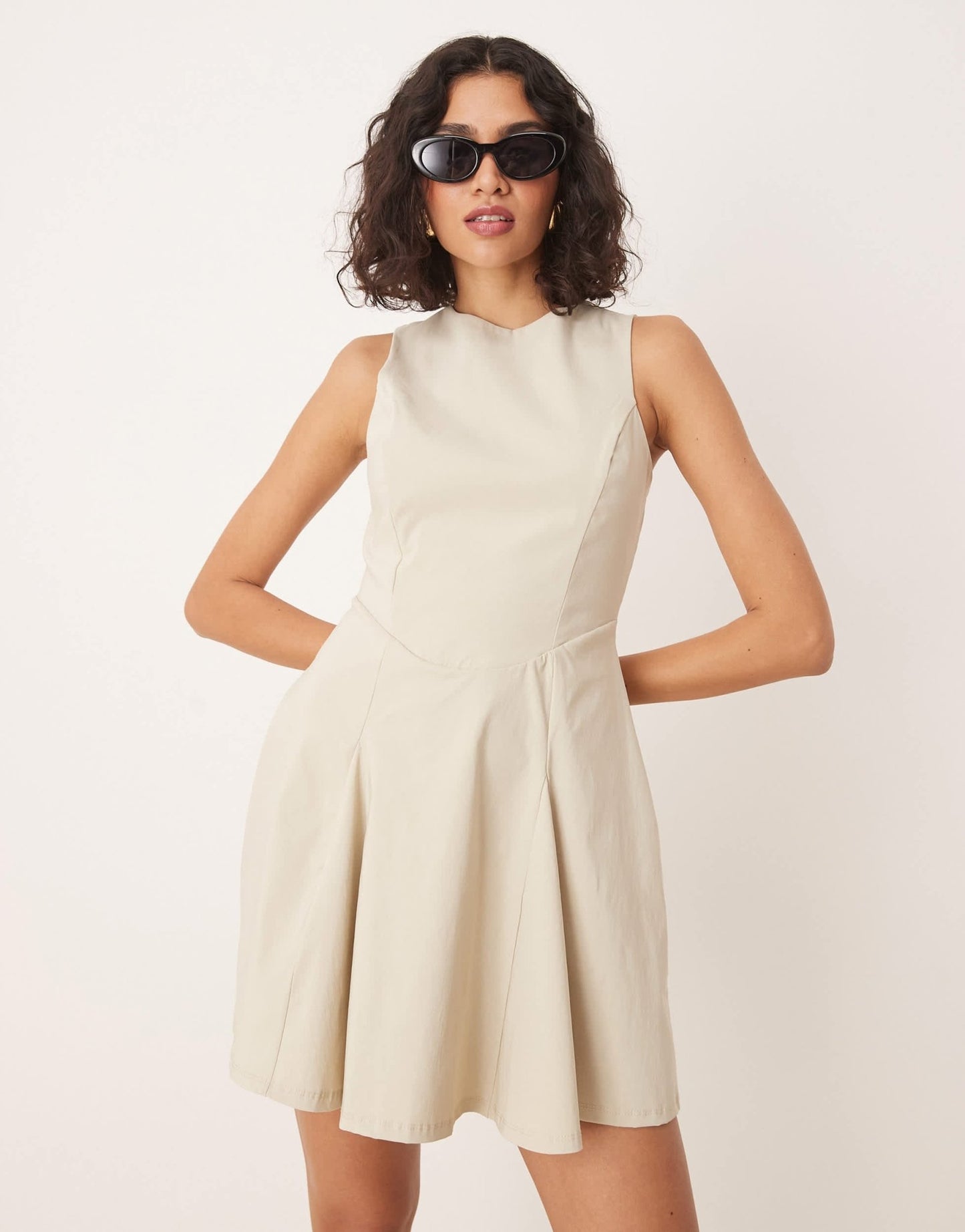 ASOS DESIGN bengaline sleeveless corset waist mini dress in stone - ASOS Sample Sale