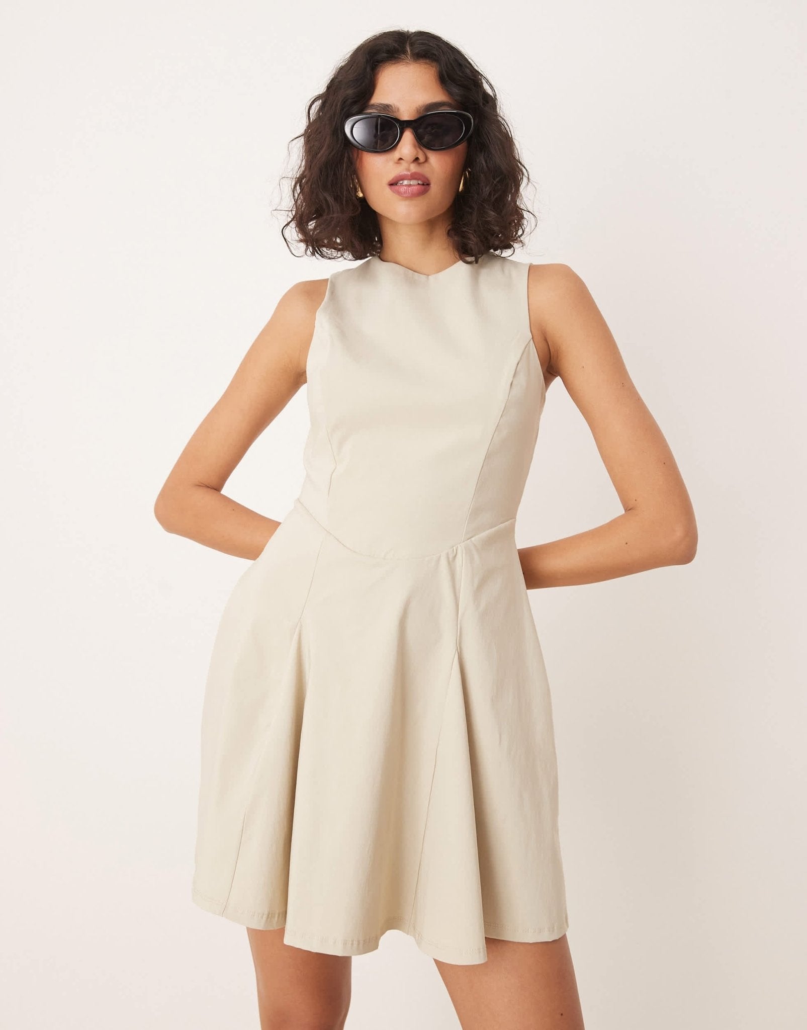 ASOS DESIGN bengaline sleeveless corset waist mini dress in stone - ASOS Sample Sale