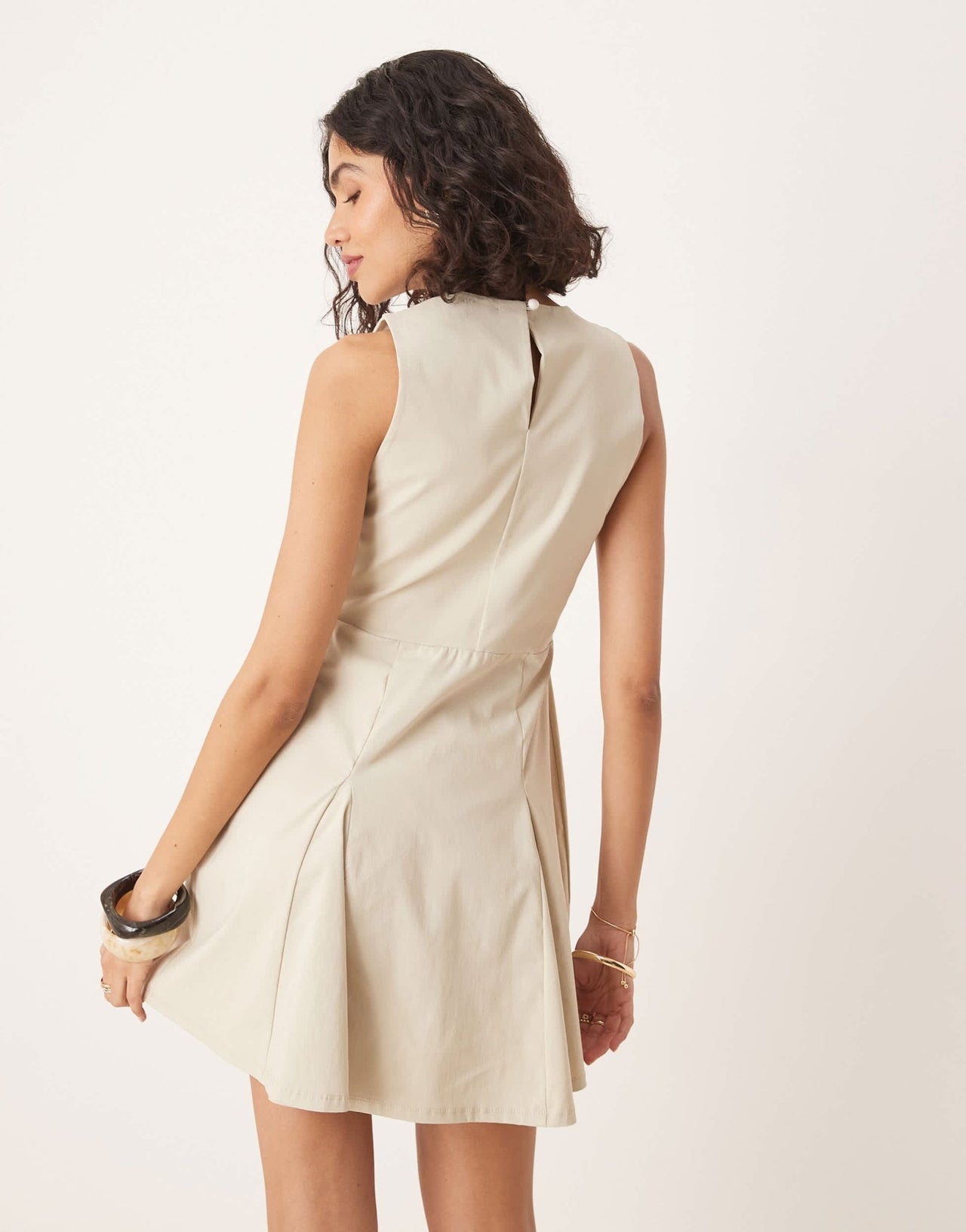 ASOS DESIGN bengaline sleeveless corset waist mini dress in stone - ASOS Sample Sale