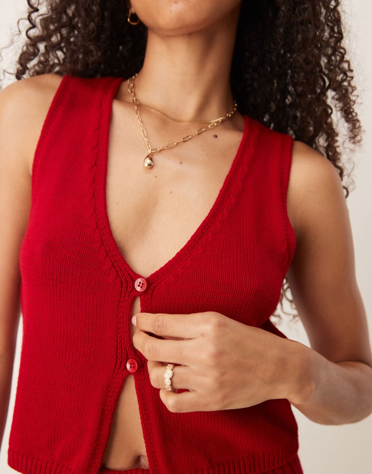 ASOS DESIGN bianca buttoned waistcoat co-ord in red - ASOS Sample Sale