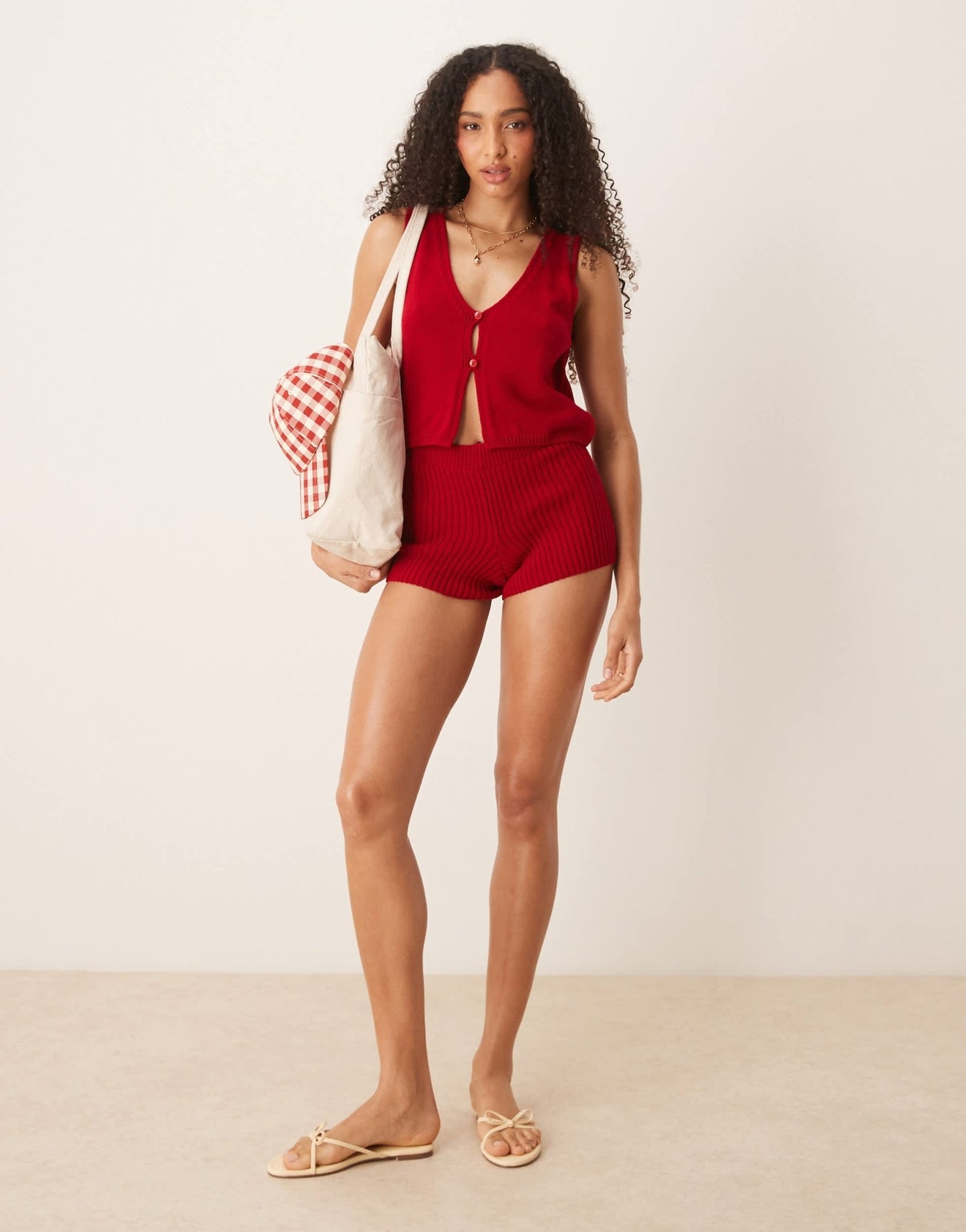 ASOS DESIGN bianca buttoned waistcoat co-ord in red - ASOS Sample Sale