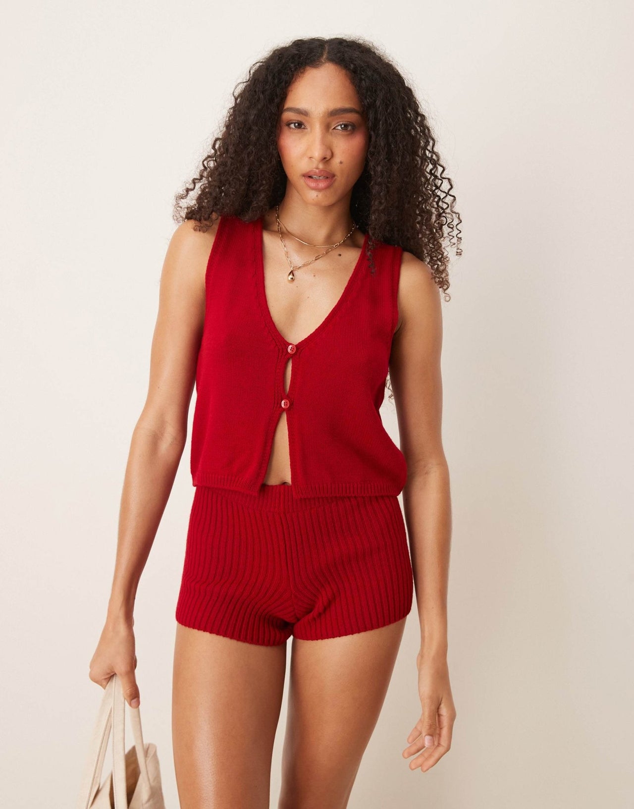 ASOS DESIGN bianca buttoned waistcoat co-ord in red - ASOS Sample Sale