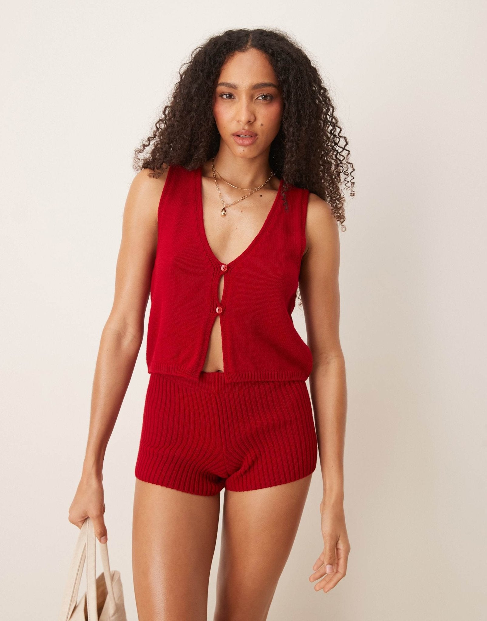ASOS DESIGN bianca buttoned waistcoat co-ord in red - ASOS Sample Sale