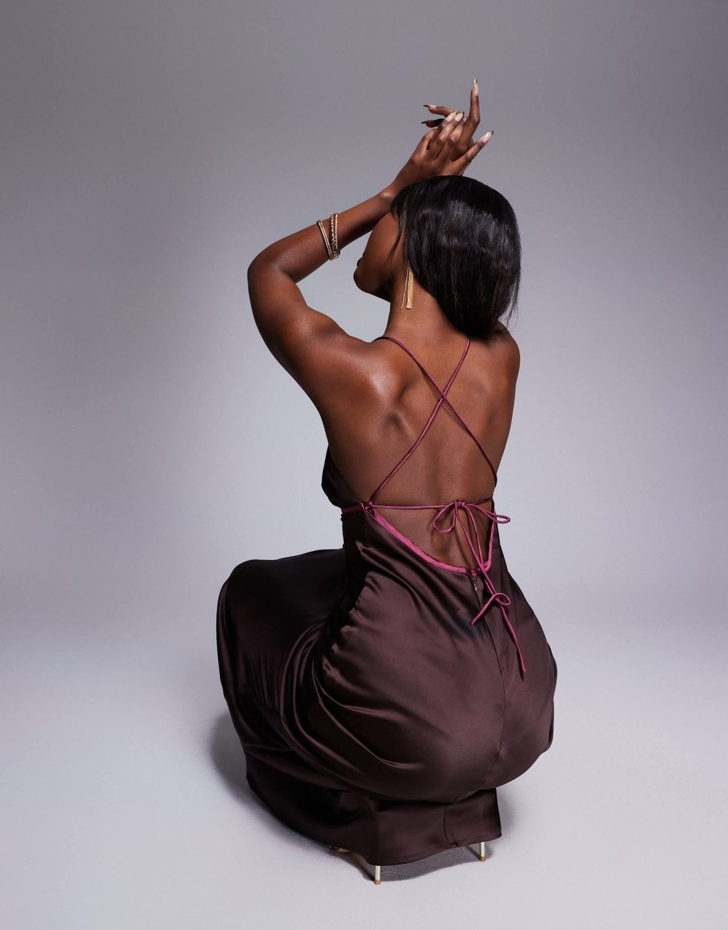 ASOS DESIGN bias cut cami maxi dress with contrast tie detail in mocha brown - ASOS Sample Sale