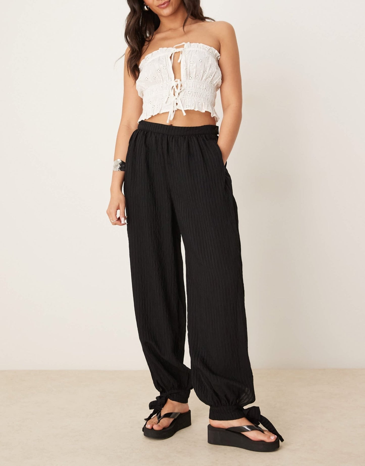 ASOS DESIGN billow trouser in soft texture in black - ASOS Sample Sale
