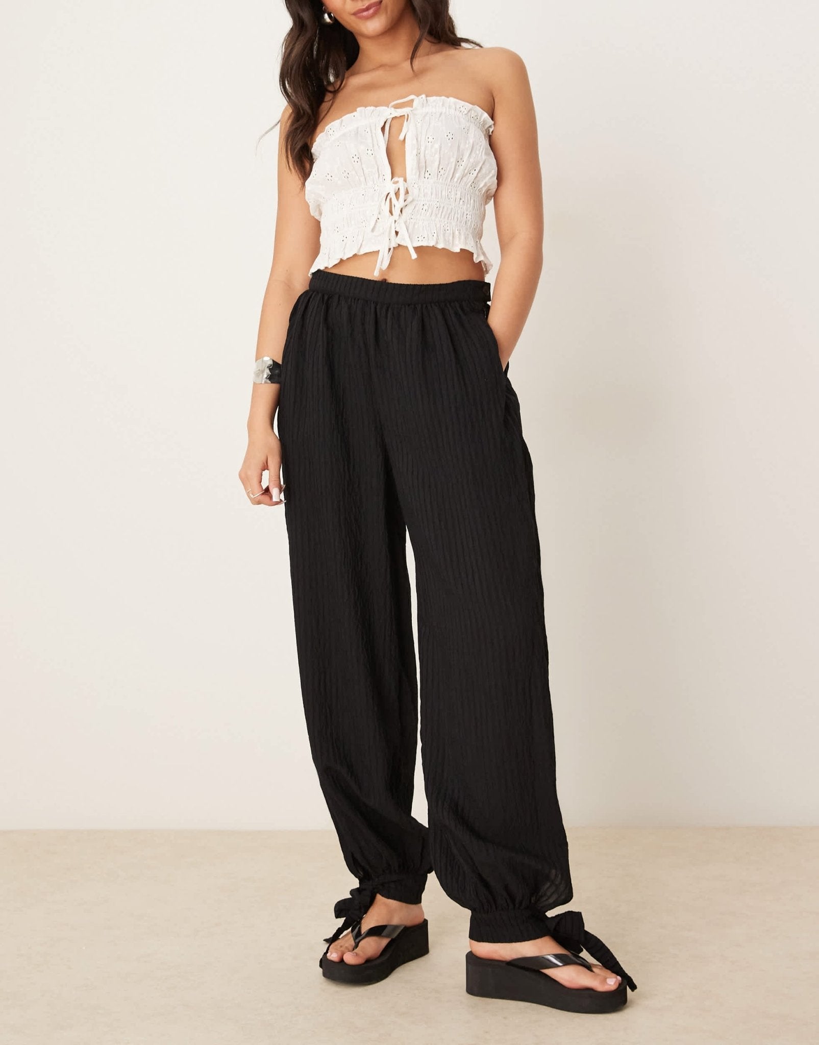 ASOS DESIGN billow trouser in soft texture in black - ASOS Sample Sale