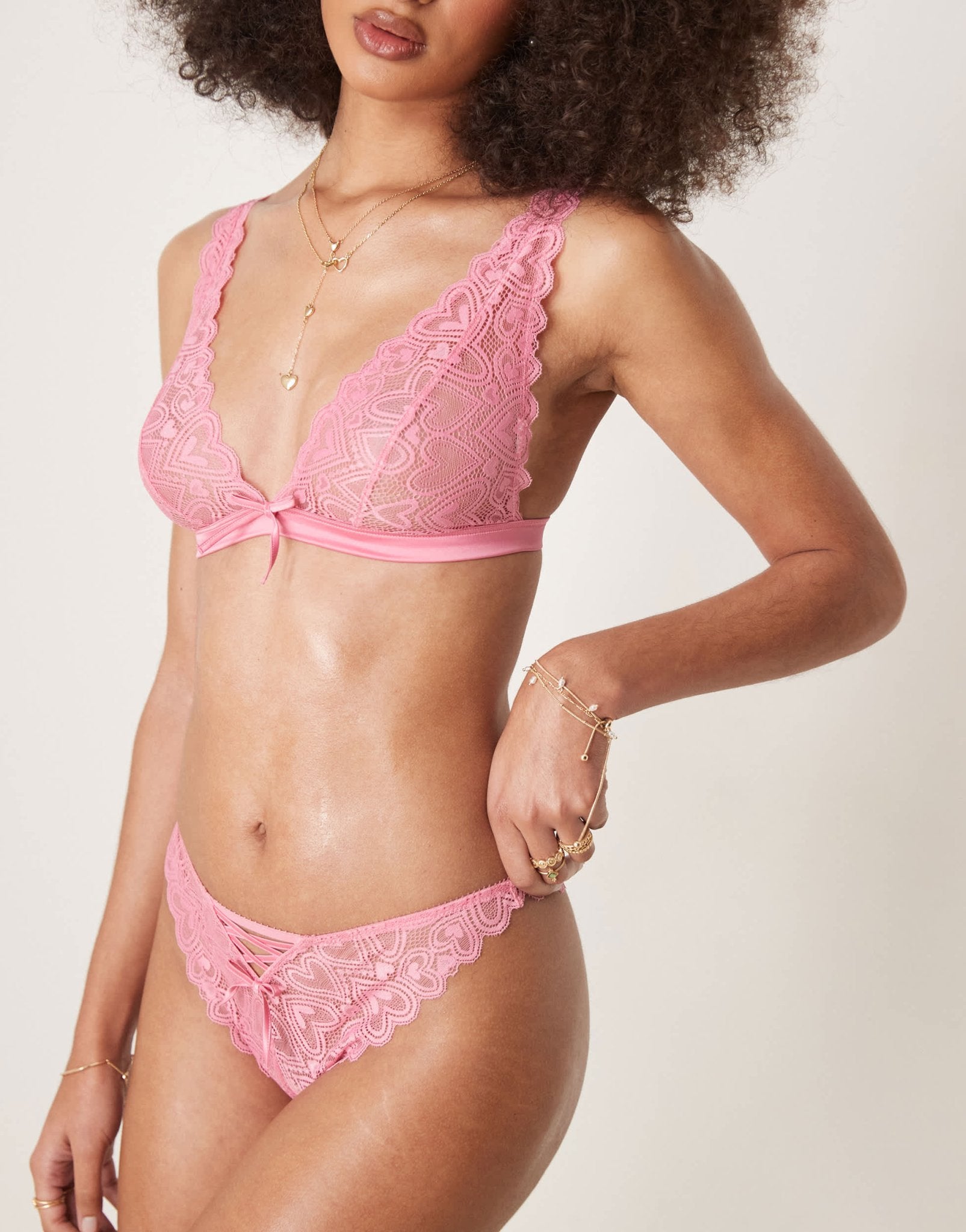 ASOS DESIGN Blake heart lace brazilian with corset detail in pink - ASOS Sample Sale