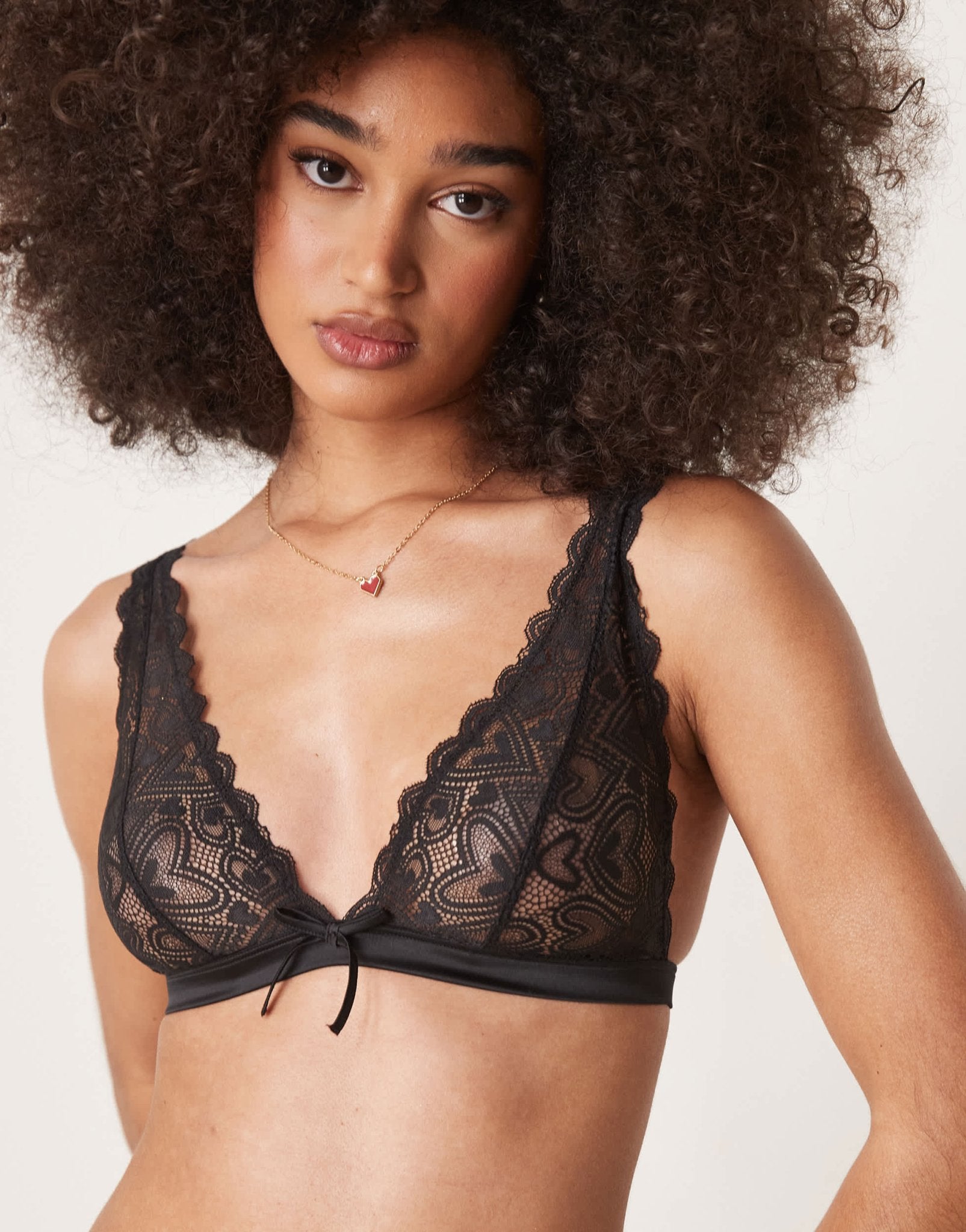 ASOS DESIGN Blake heart lace high apex soft bra with corset detail in black - ASOS Sample Sale