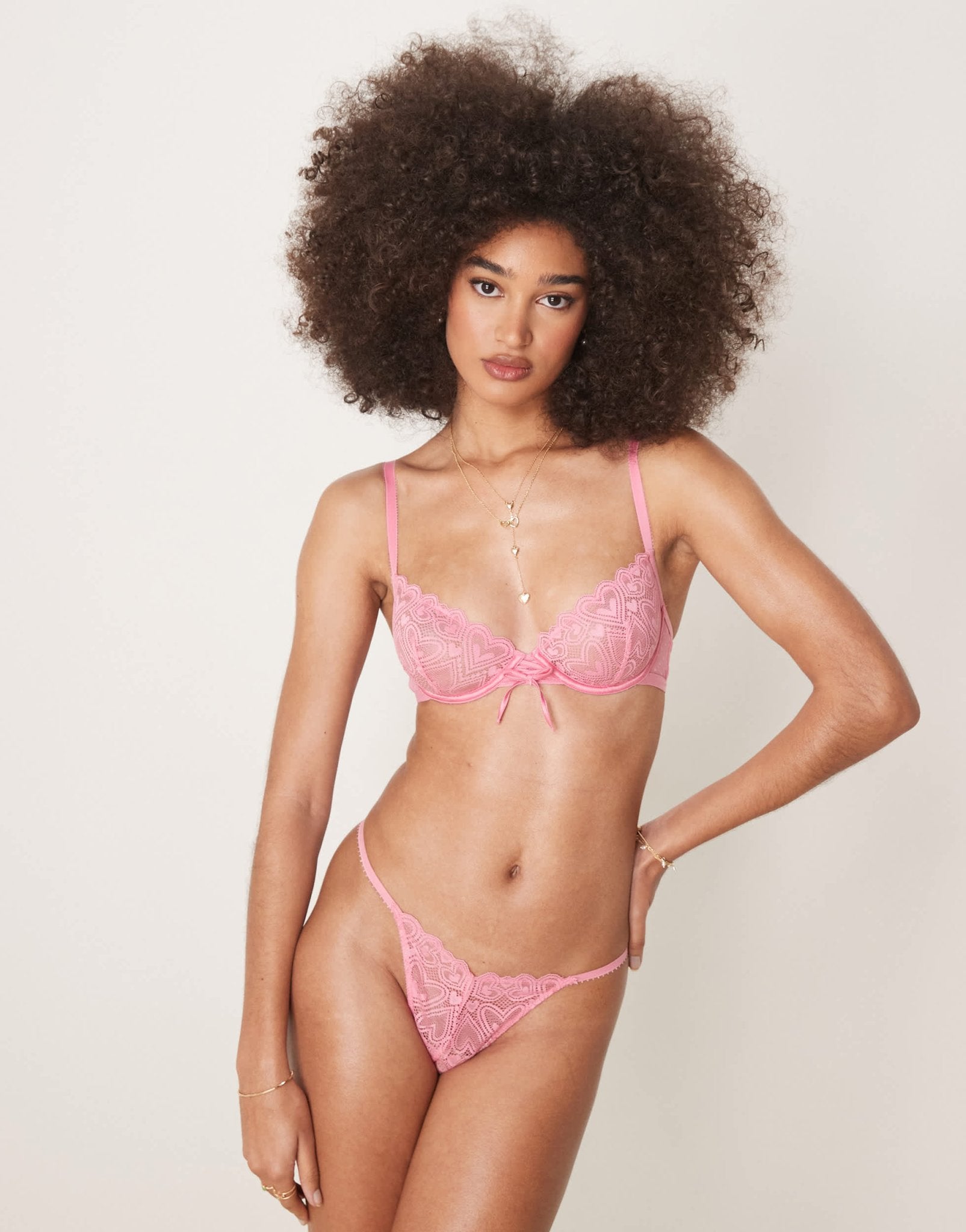 ASOS DESIGN Blake heart lace underwired bra with corset detail in pink - ASOS Sample Sale