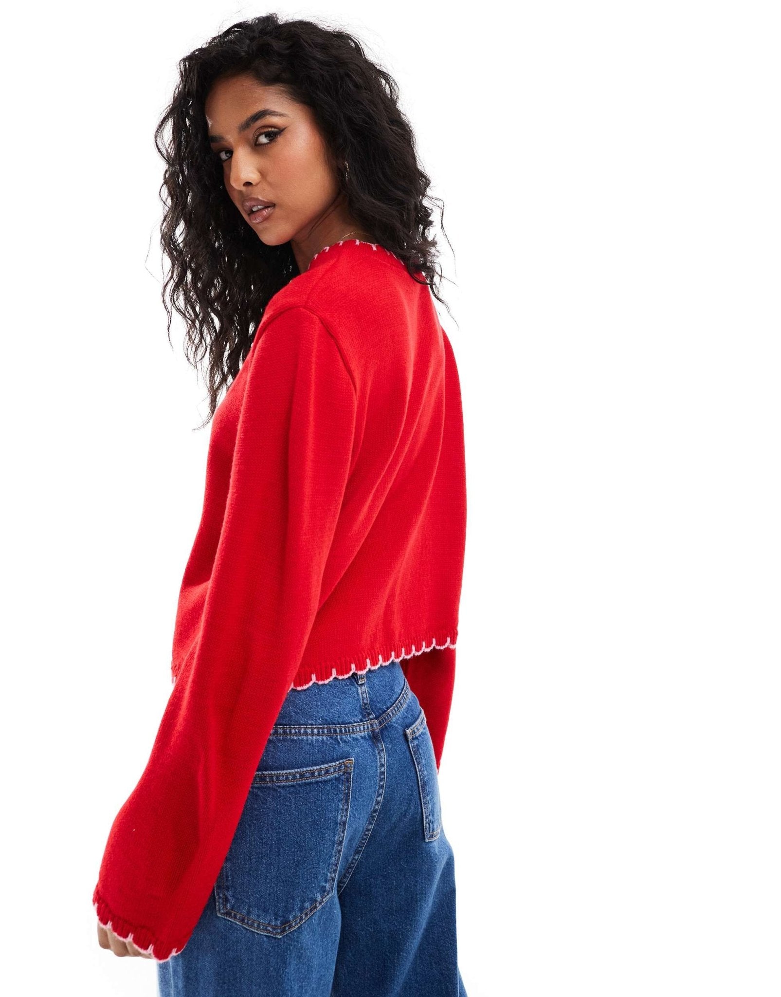 ASOS DESIGN blanket stitch cardigan in red - ASOS Sample Sale