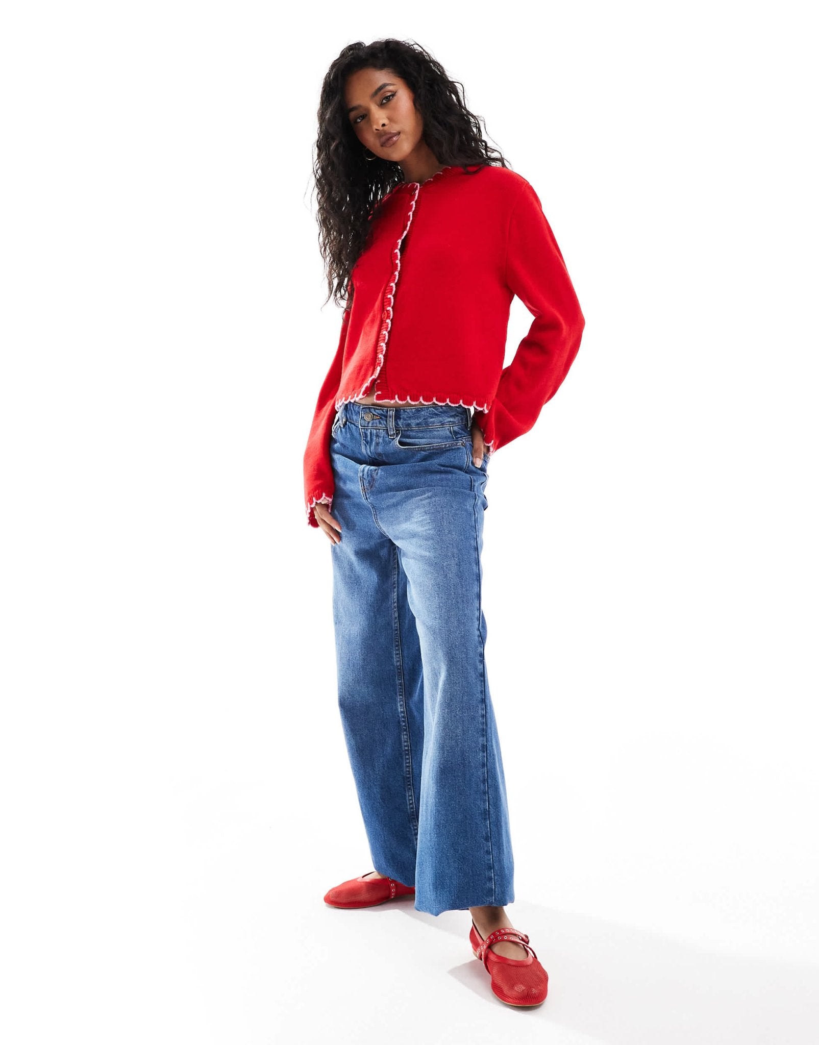 ASOS DESIGN blanket stitch cardigan in red - ASOS Sample Sale