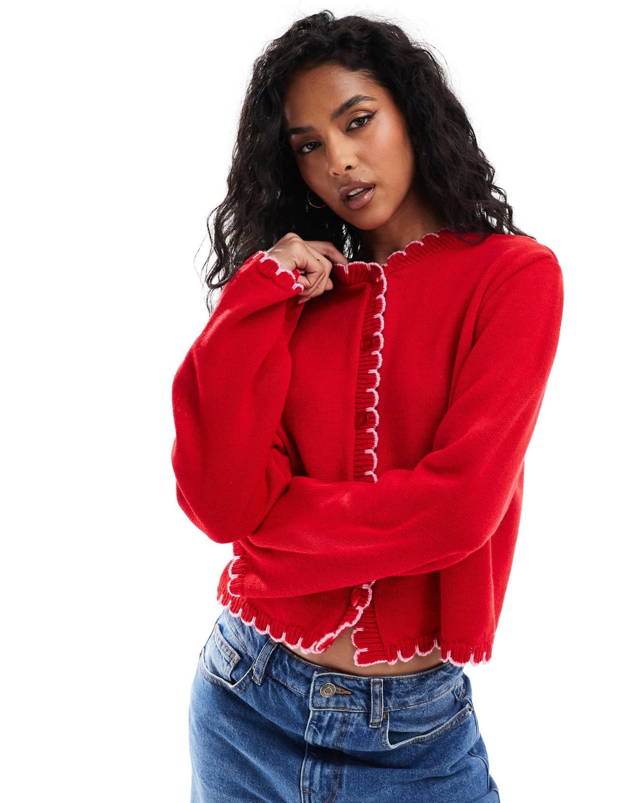 ASOS DESIGN blanket stitch cardigan in red - ASOS Sample Sale