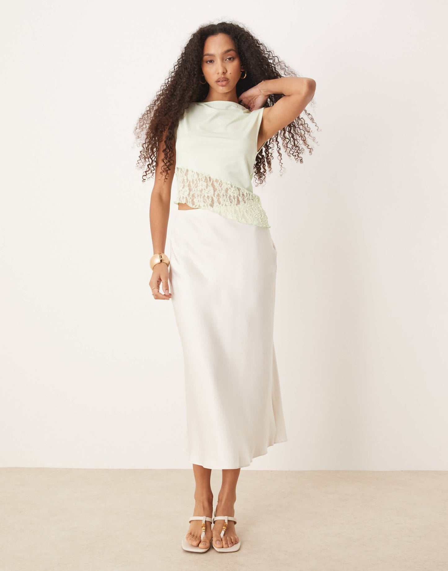 ASOS DESIGN boat neck lace asymmetric top in pastel green - ASOS Sample Sale
