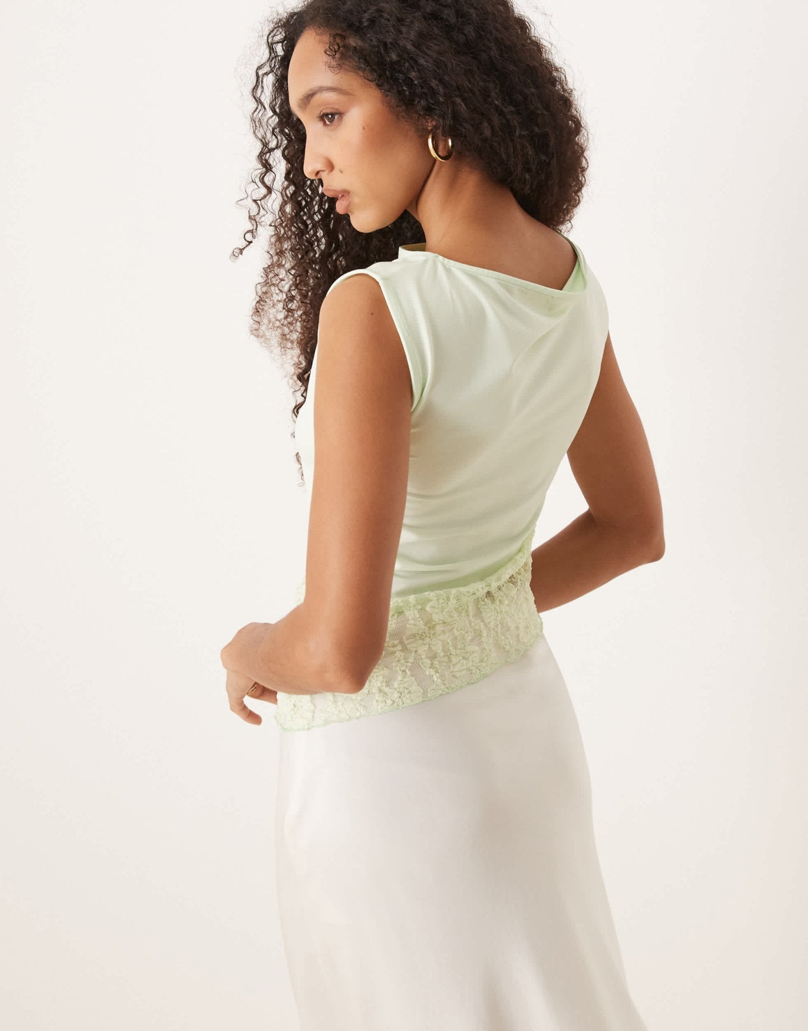ASOS DESIGN boat neck lace asymmetric top in pastel green - ASOS Sample Sale