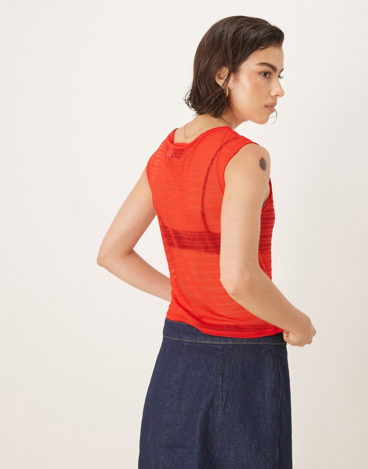 ASOS DESIGN boat neck short sleeve mesh shirred top in red - ASOS Sample Sale