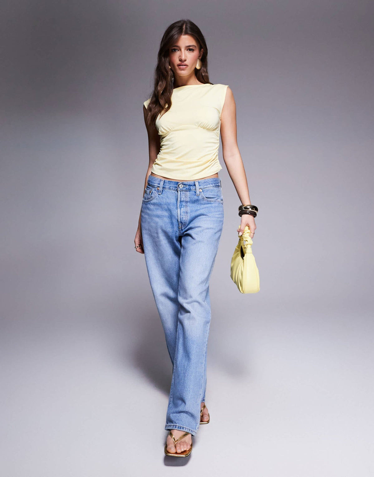 ASOS DESIGN boat neck under bust seam detail top in buttermilk yellow - YELLOW - ASOS Sample Sale