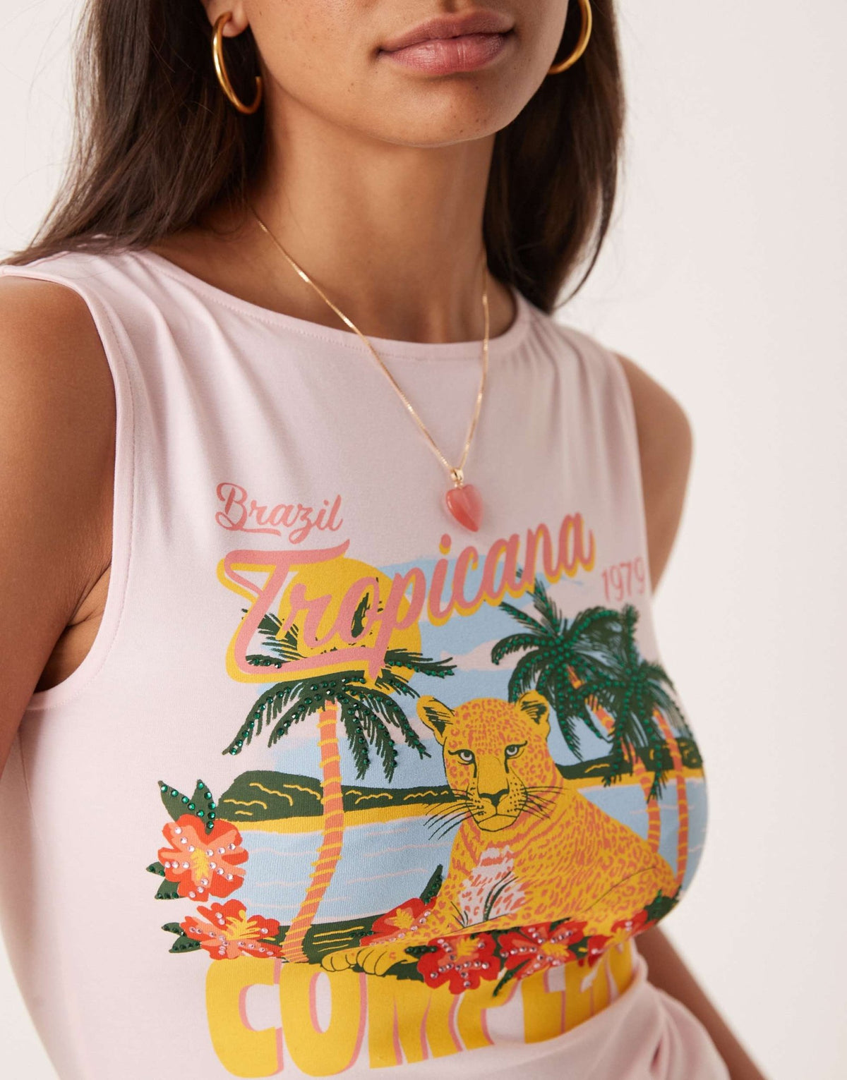 ASOS DESIGN boat neck vest with hotfix postcard graphic in pink - ASOS Sample Sale