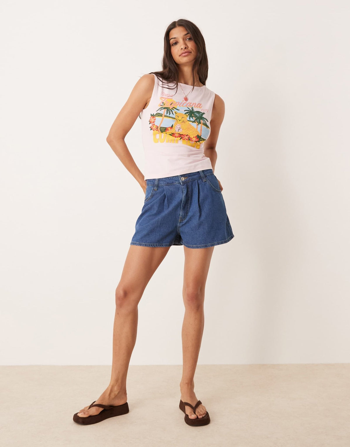 ASOS DESIGN boat neck vest with hotfix postcard graphic in pink - ASOS Sample Sale
