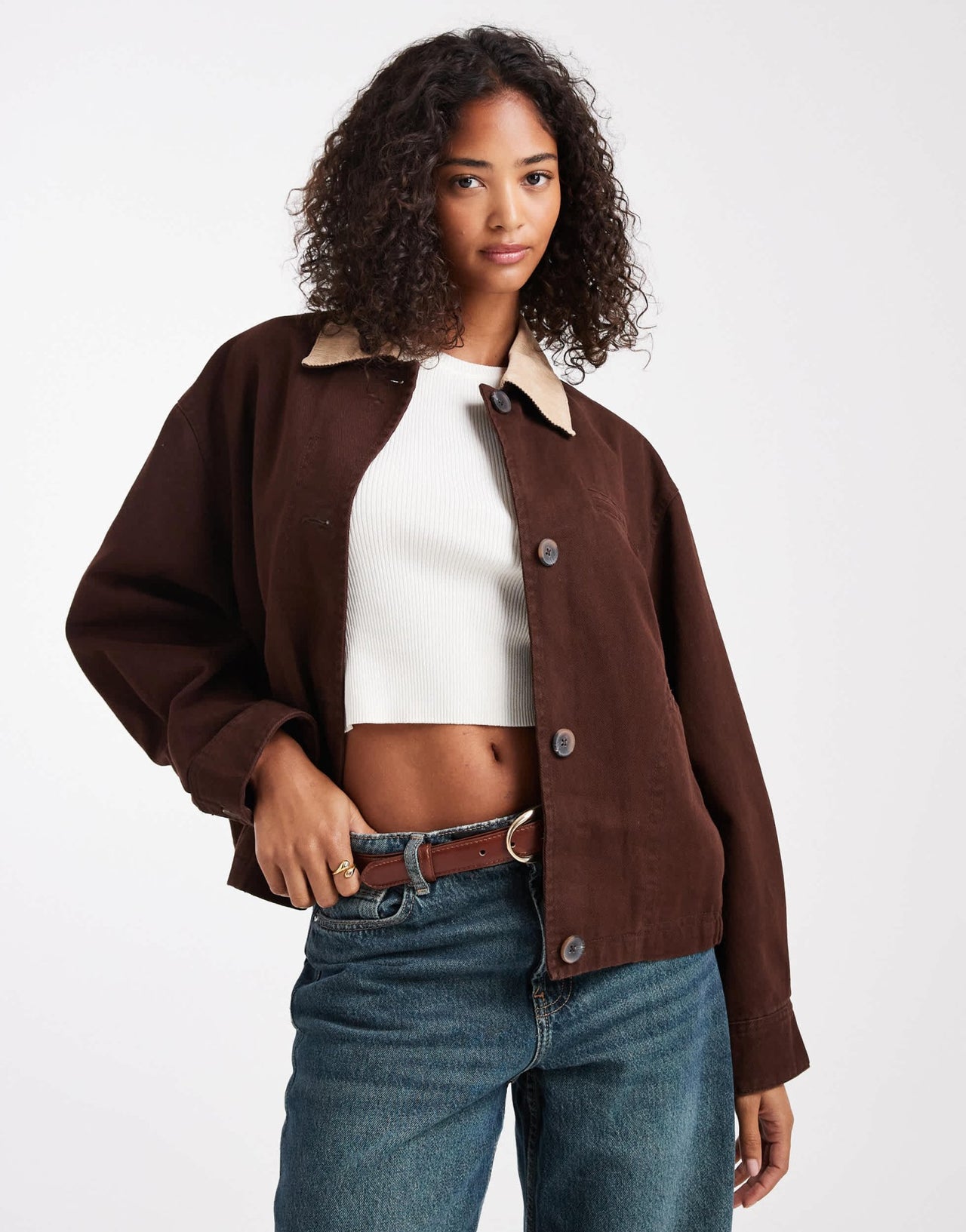 ASOS DESIGN bomber barn jacket with stone collar in chocolate - ASOS Sample Sale