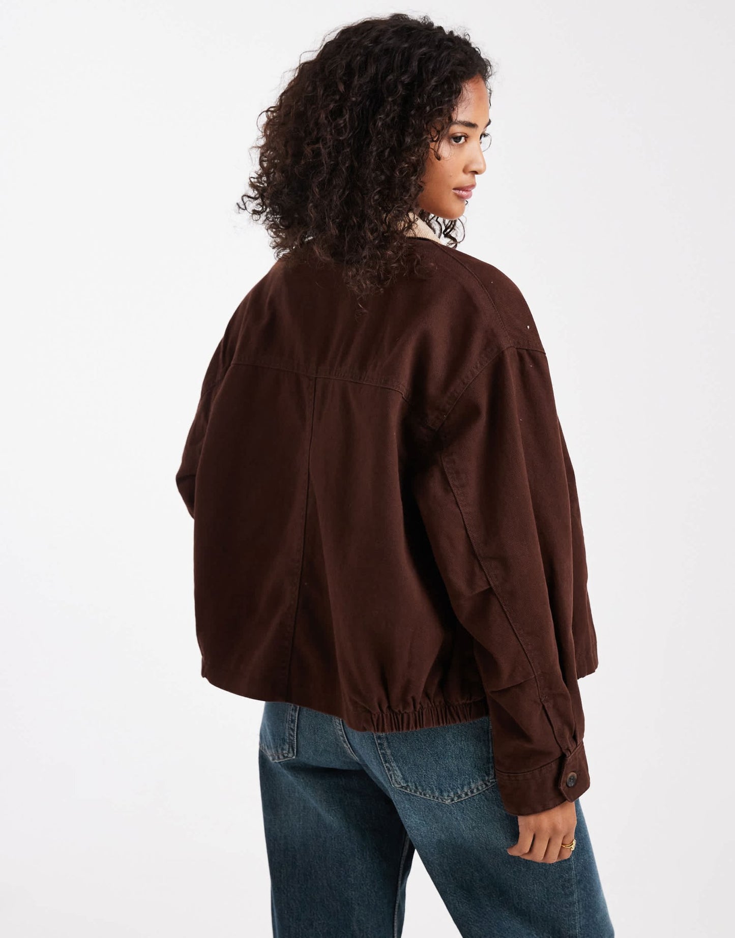 ASOS DESIGN bomber barn jacket with stone collar in chocolate - ASOS Sample Sale