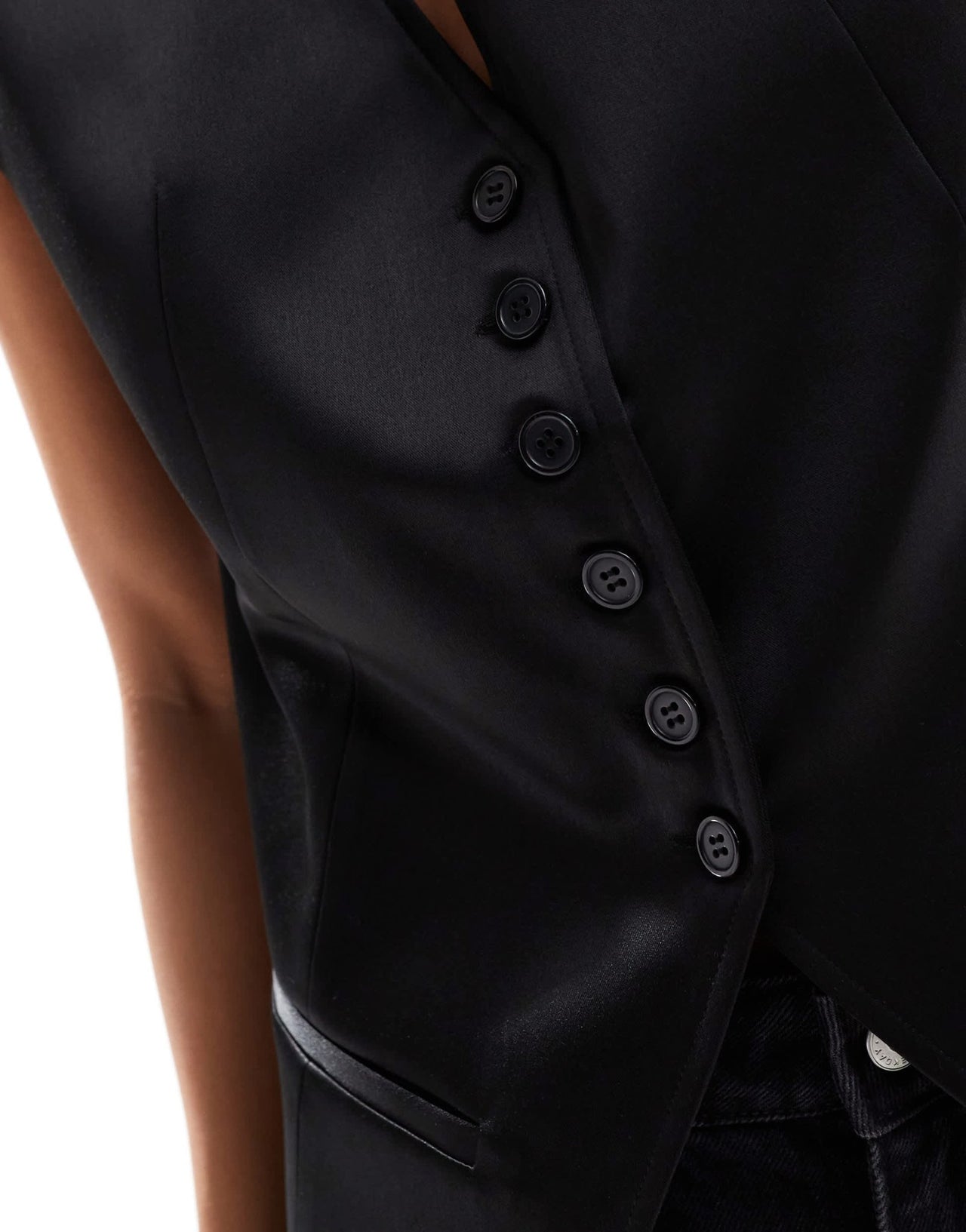 ASOS DESIGN bonded satin exaggerated waistcoat in black - ASOS Sample Sale