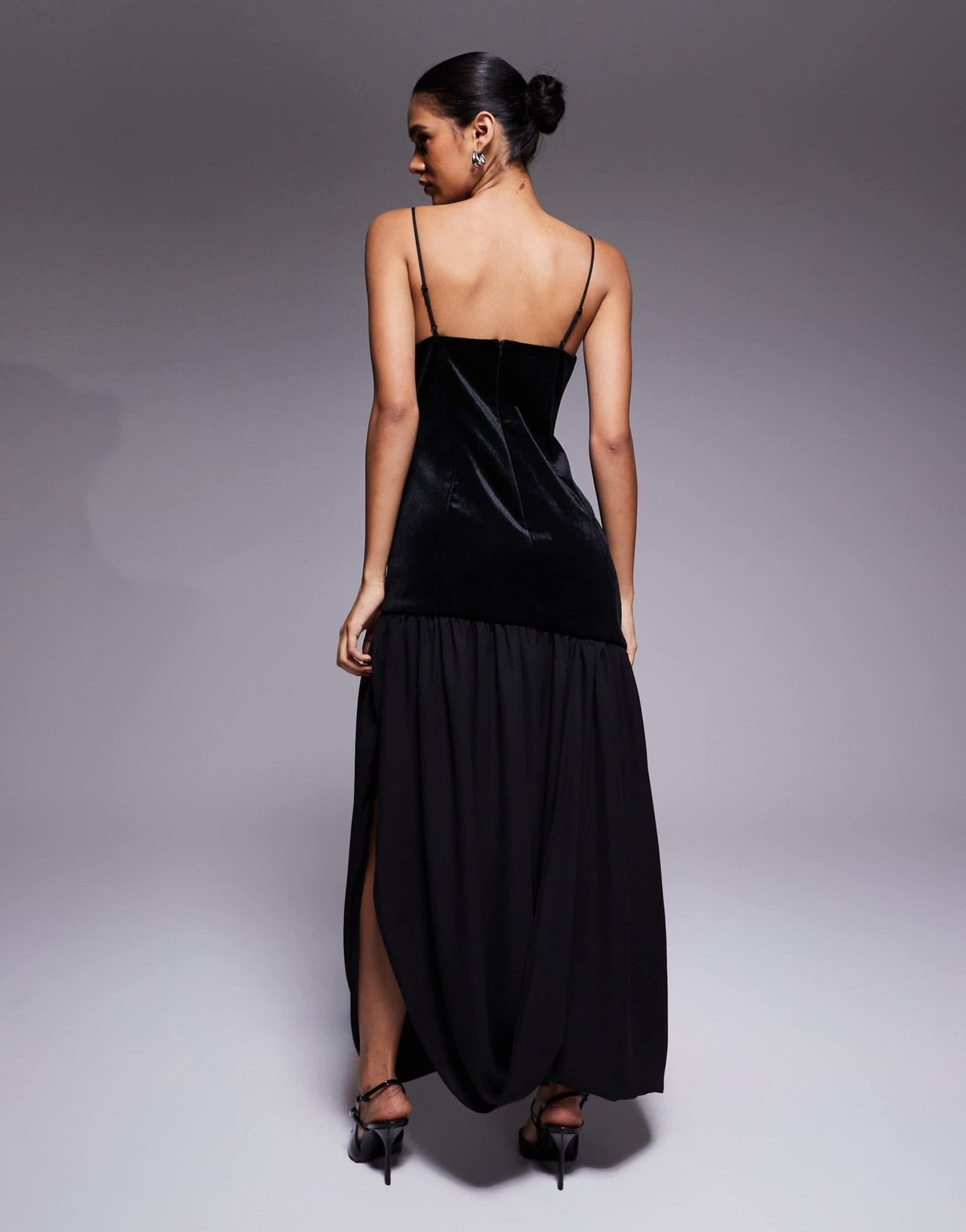 ASOS DESIGN bonded velvet hybrid midi dress with soft drape skirt in black - ASOS Sample Sale