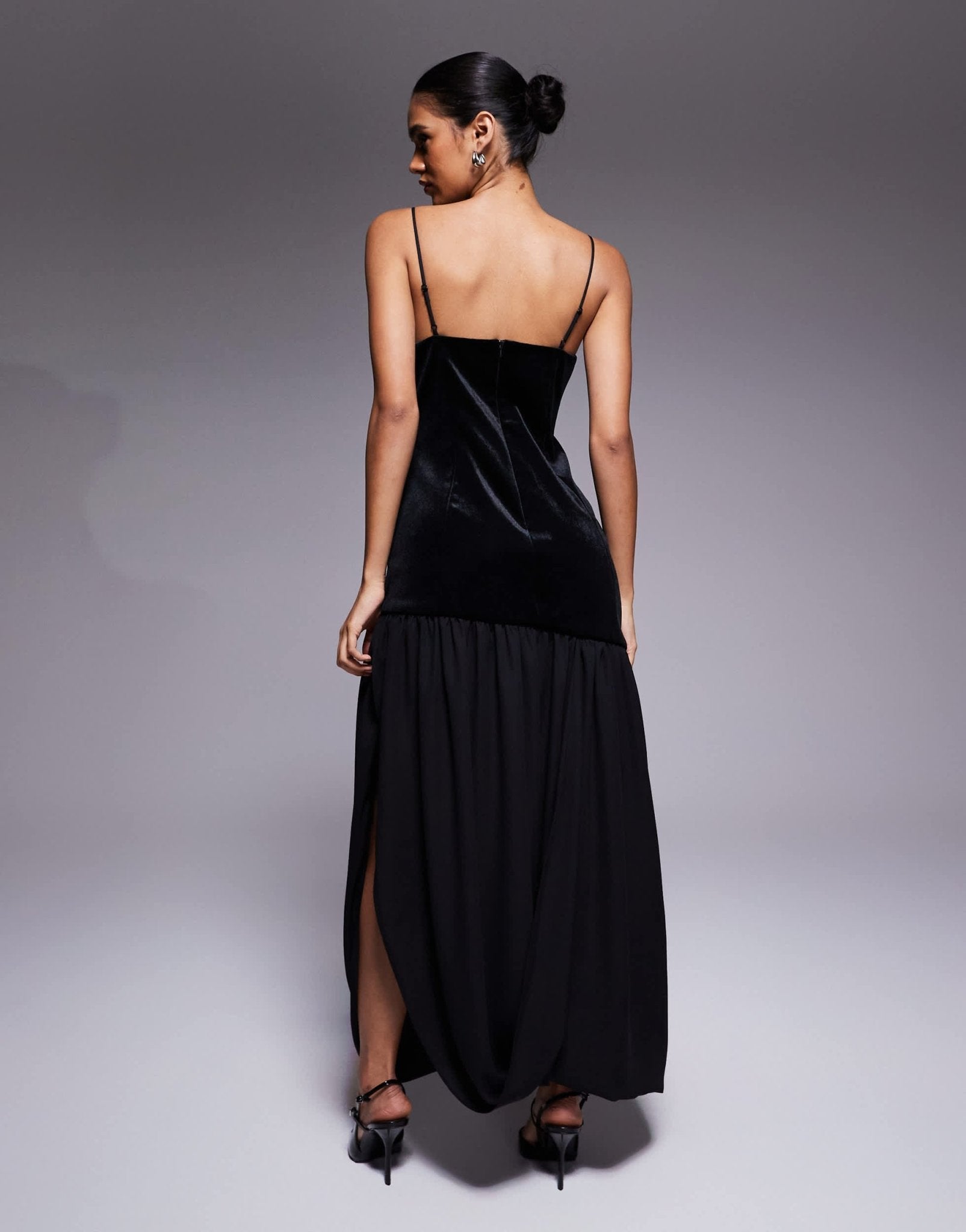 ASOS DESIGN bonded velvet hybrid midi dress with soft drape skirt in black - ASOS Sample Sale