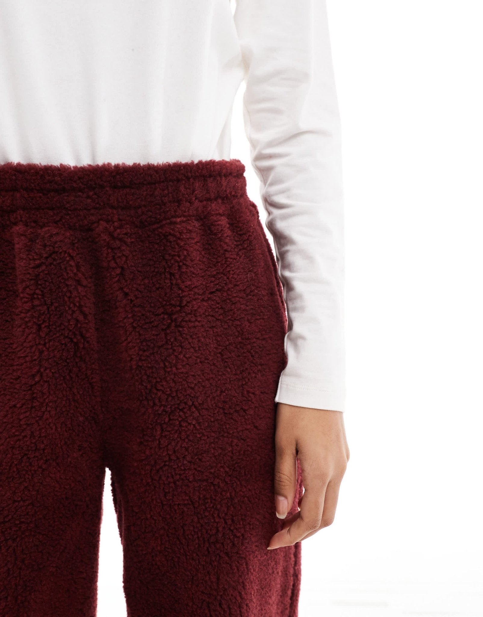 ASOS DESIGN borg cuffed jogger co ord in burgundy - ASOS Sample Sale