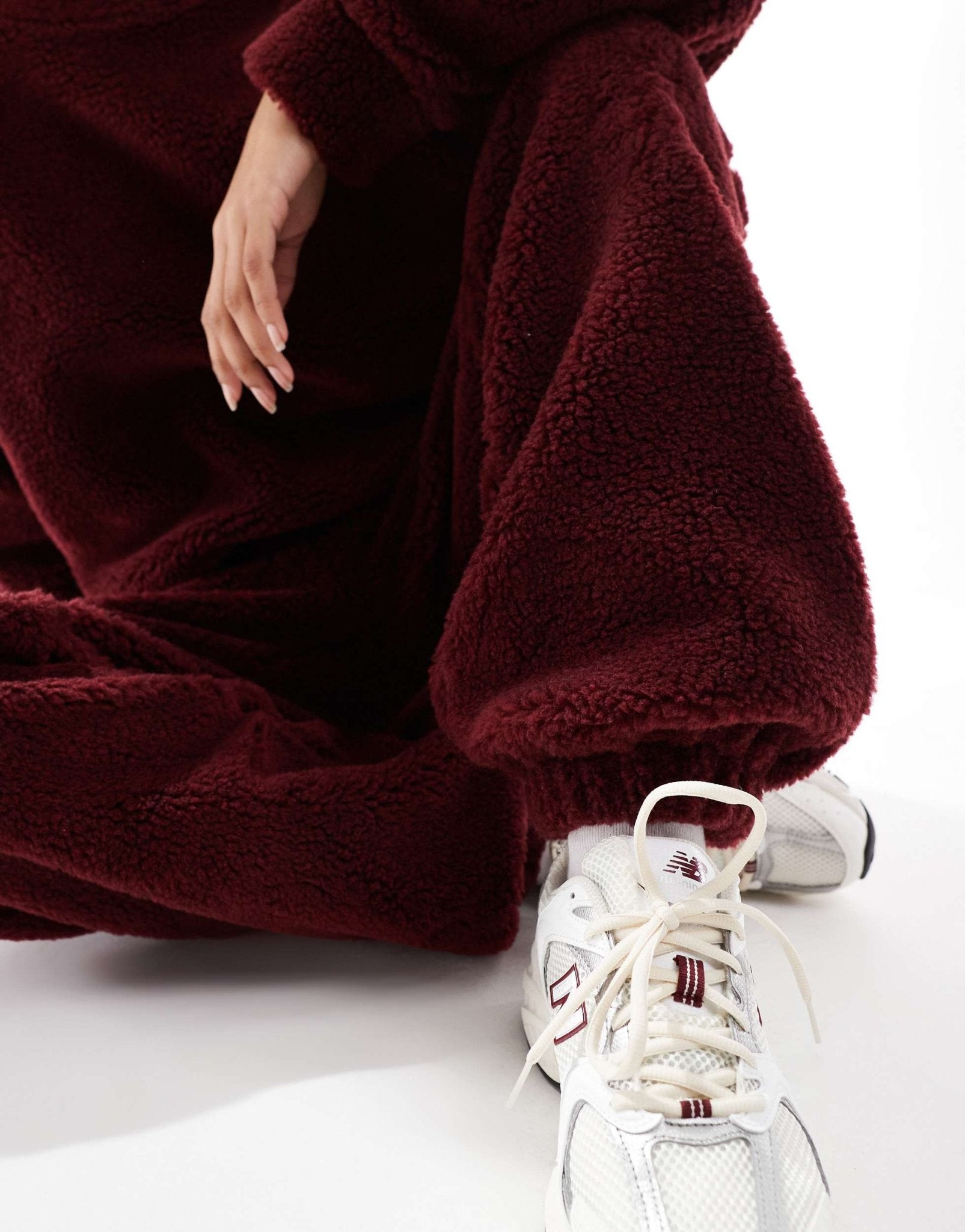 ASOS DESIGN borg cuffed jogger co ord in burgundy - ASOS Sample Sale
