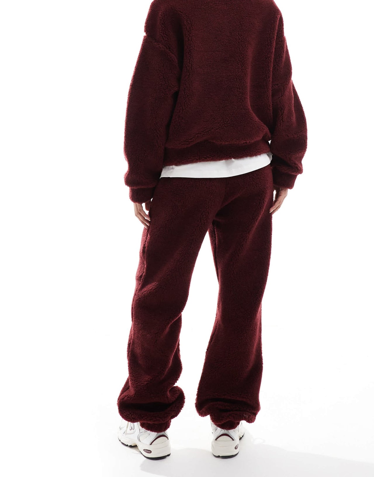 ASOS DESIGN borg cuffed jogger co ord in burgundy - ASOS Sample Sale