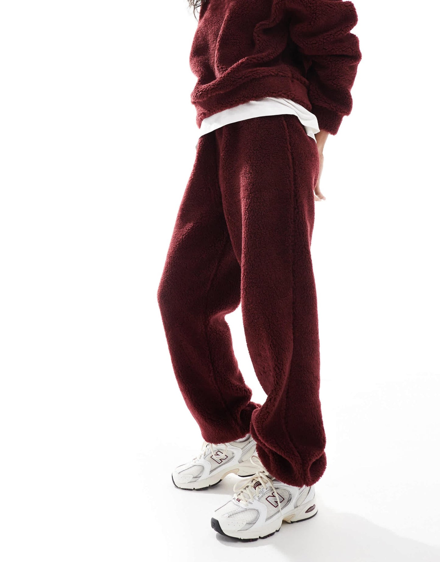 ASOS DESIGN borg cuffed jogger co ord in burgundy - ASOS Sample Sale