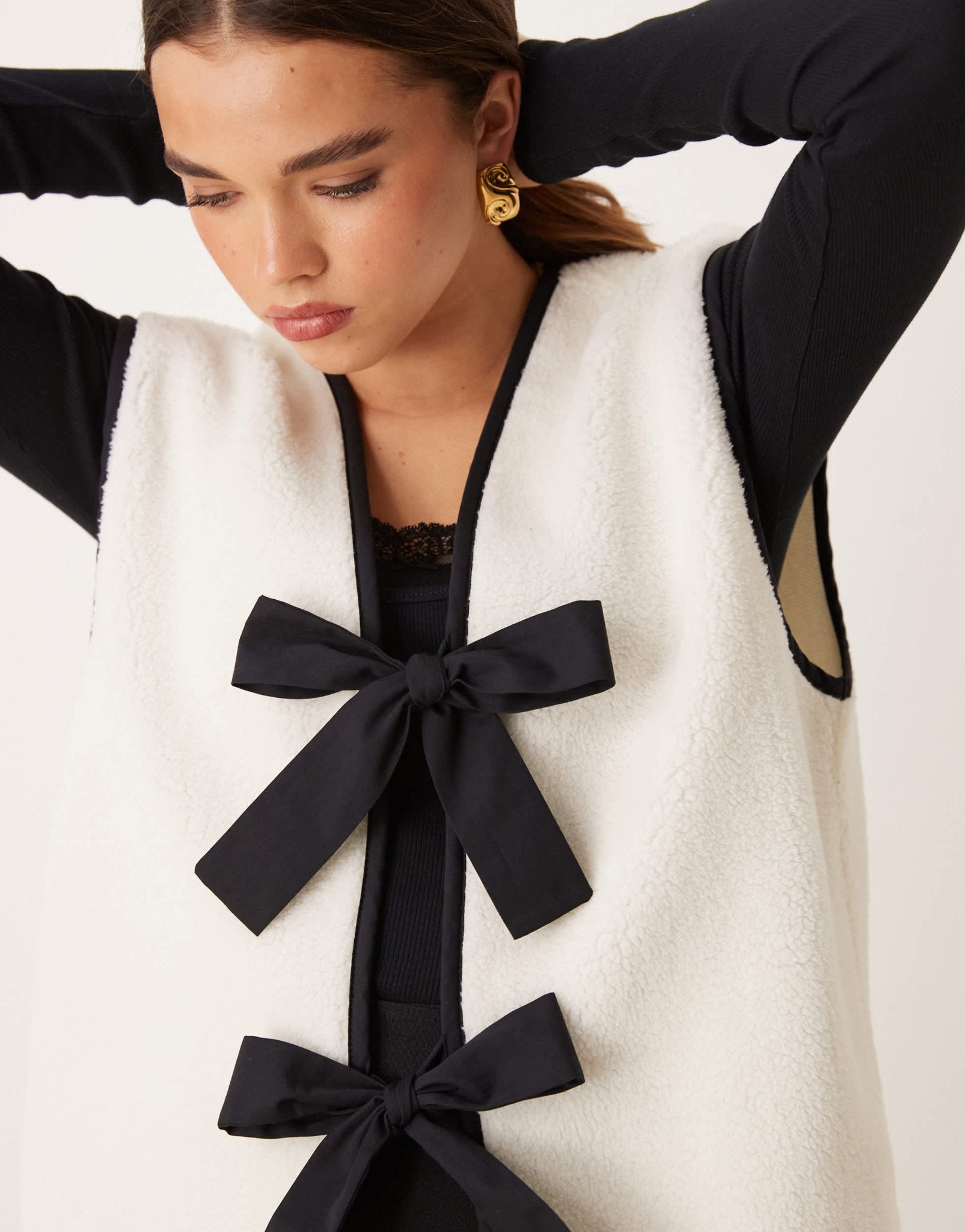 ASOS DESIGN borg fleece waistcoat with bow tie detail in cream - ASOS Sample Sale