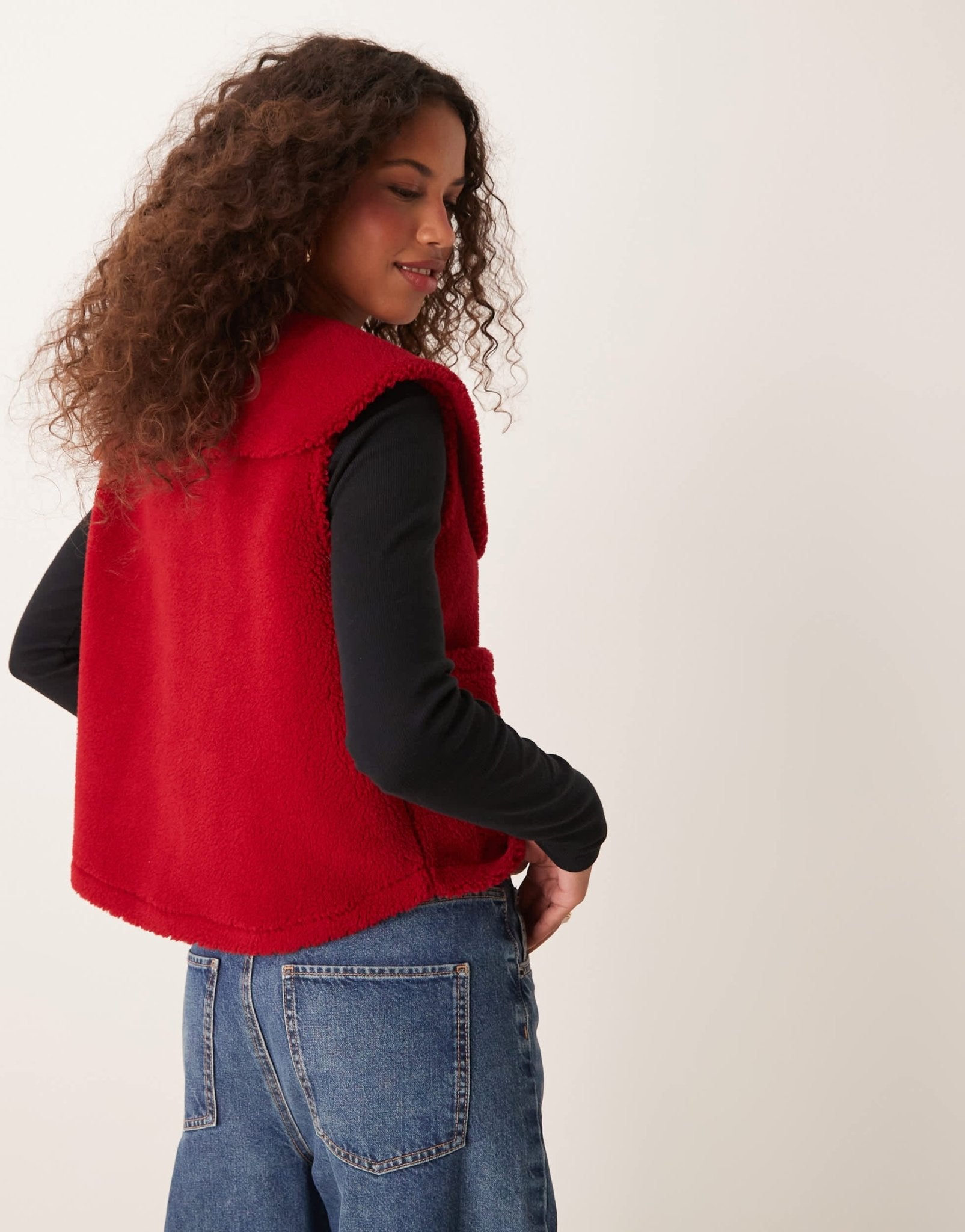ASOS DESIGN borg oversized gilet with collar in red - ASOS Sample Sale