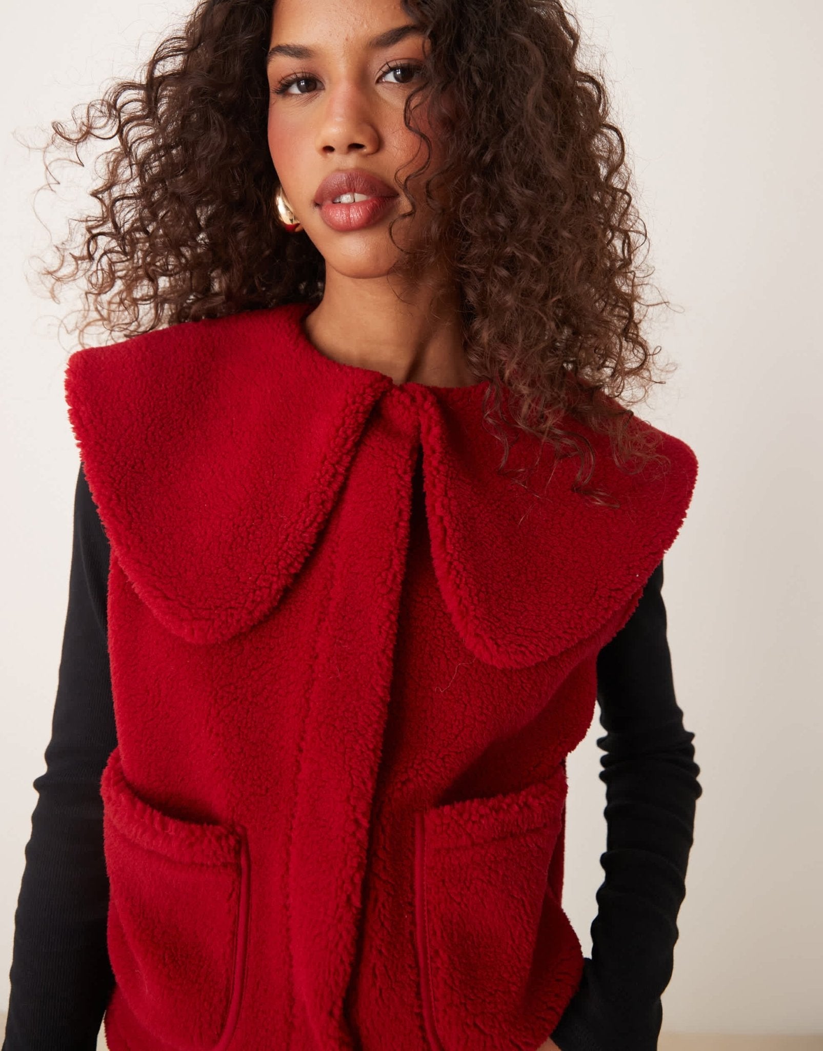 ASOS DESIGN borg oversized gilet with collar in red - ASOS Sample Sale
