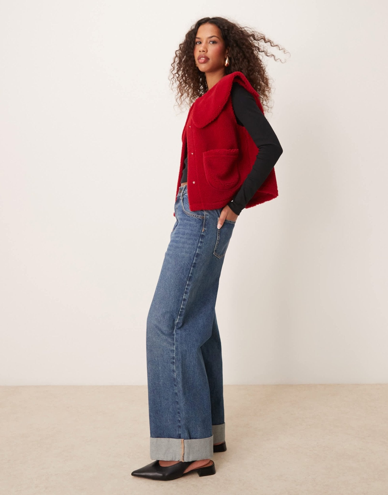 ASOS DESIGN borg oversized gilet with collar in red - ASOS Sample Sale