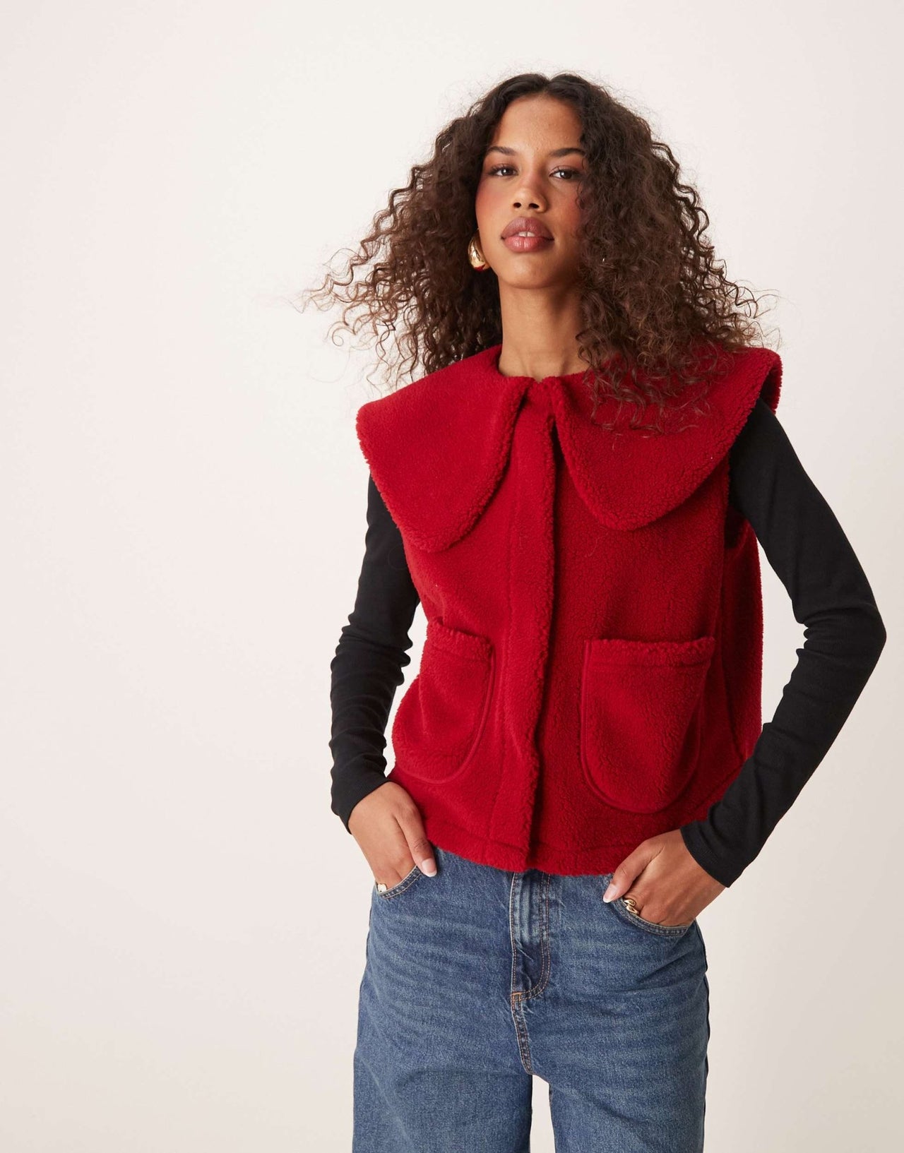 ASOS DESIGN borg oversized gilet with collar in red - ASOS Sample Sale