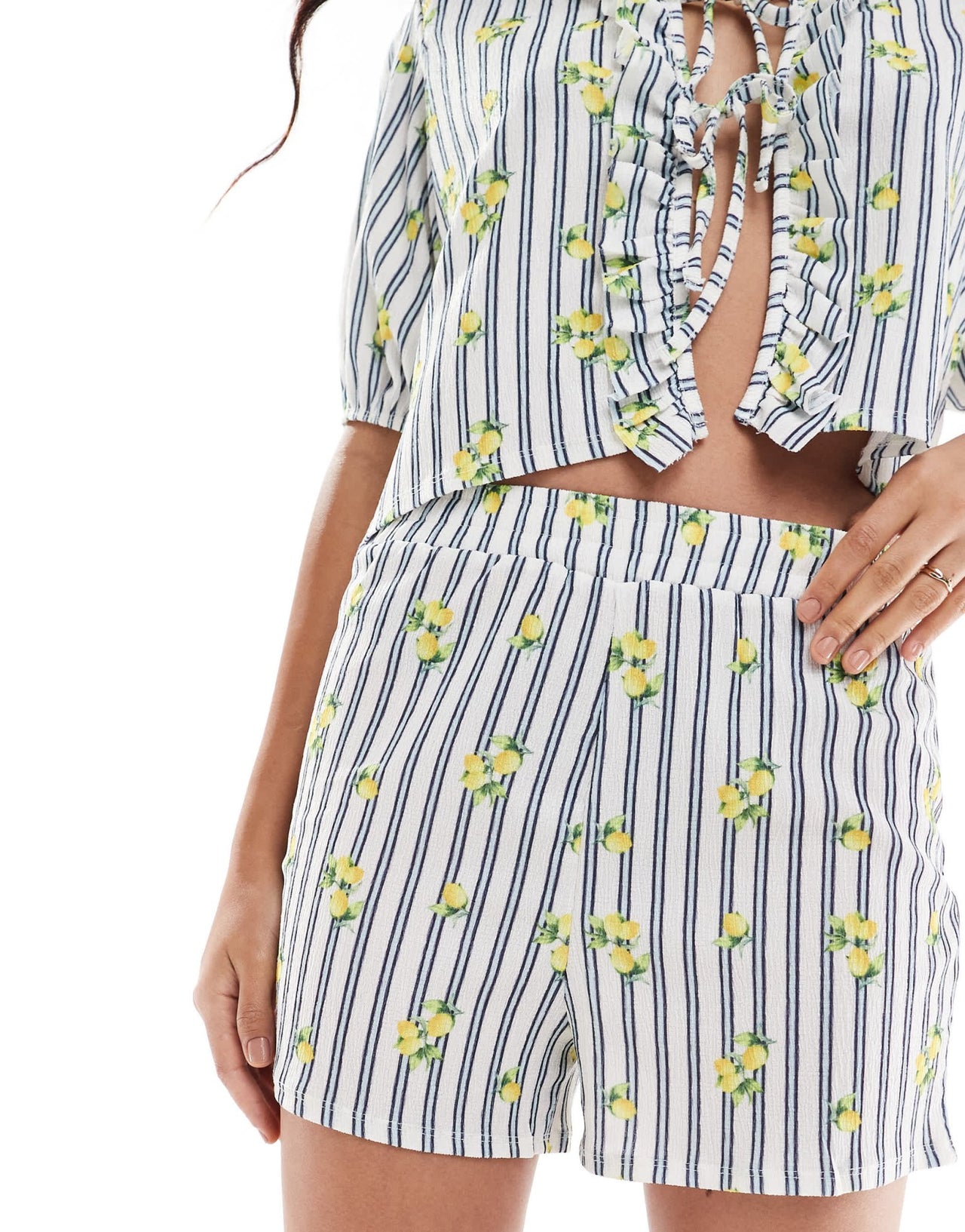 ASOS DESIGN boxer short co - ord in lemon and stripe print - ASOS Sample Sale