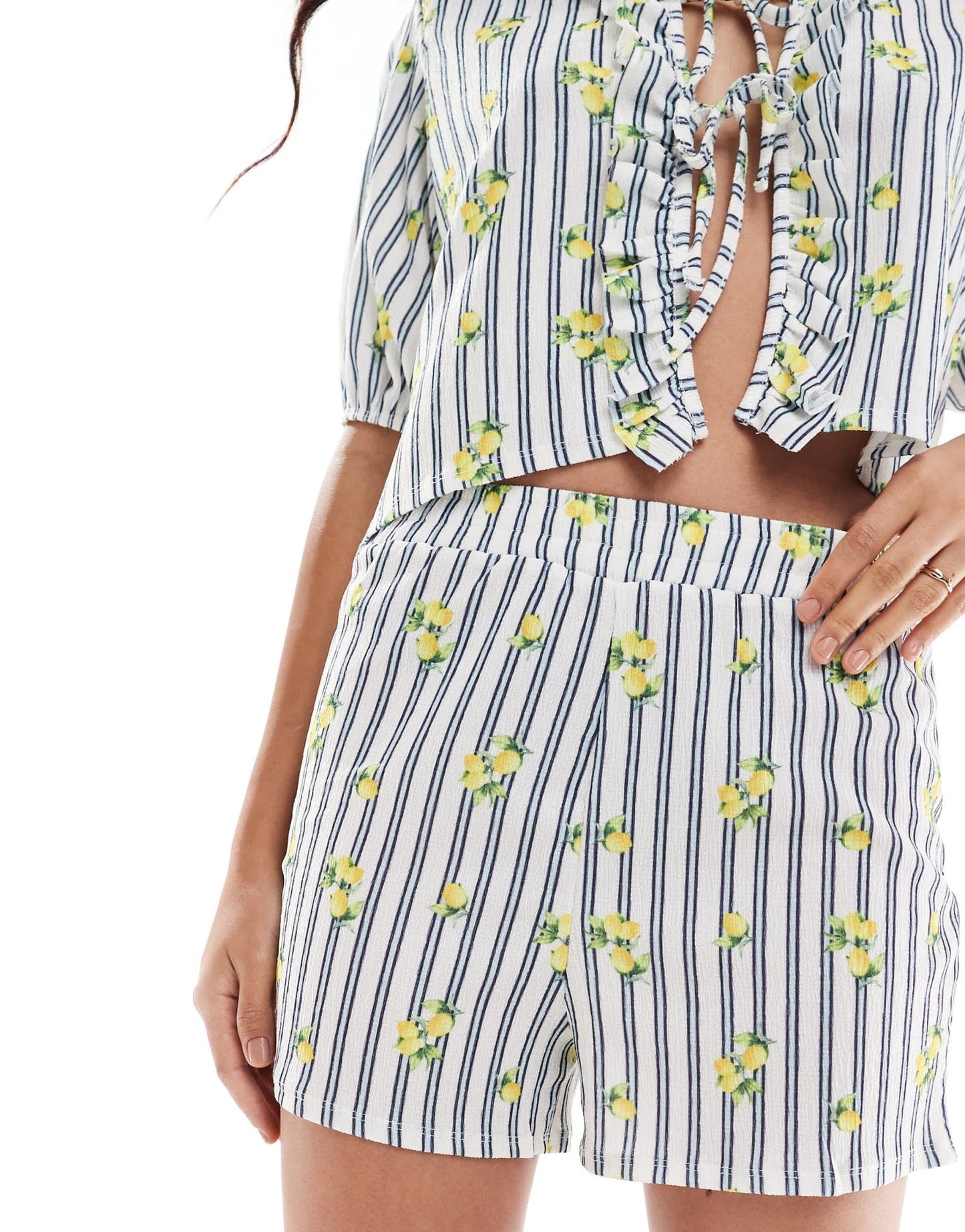ASOS DESIGN boxer short co - ord in lemon and stripe print - ASOS Sample Sale