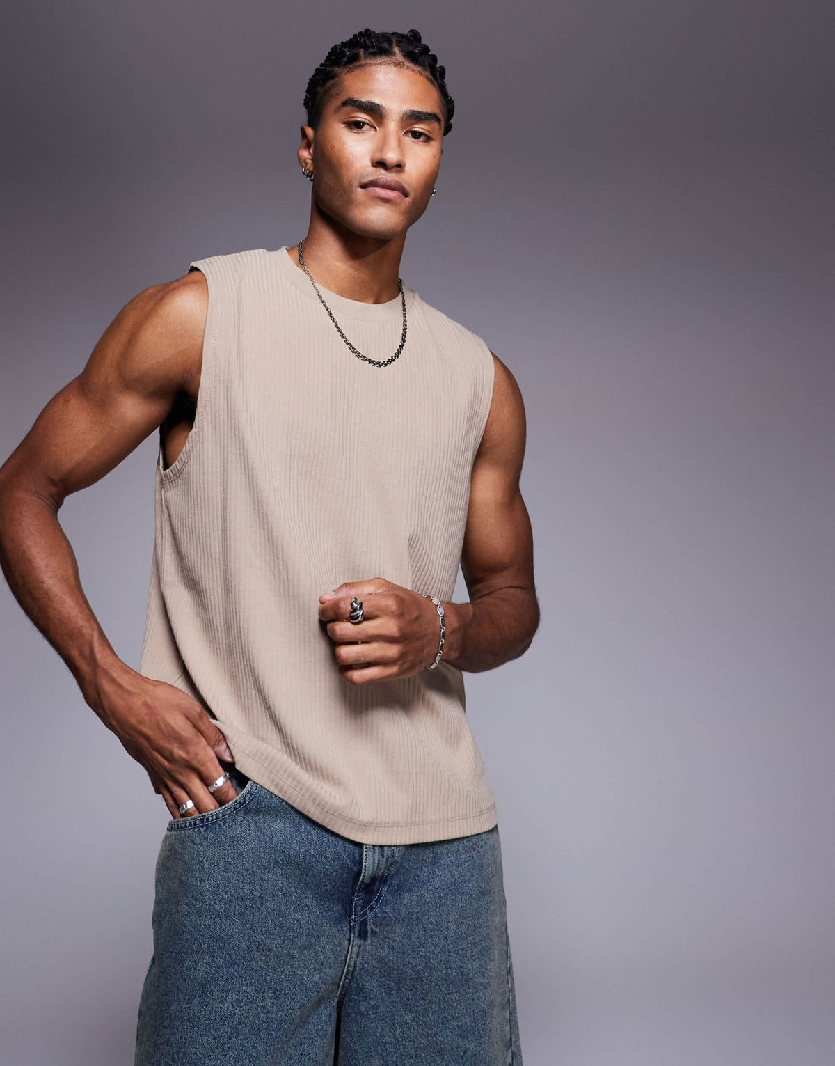 ASOS DESIGN boxy boxy oversized fit tank in brown rib - ASOS Sample Sale