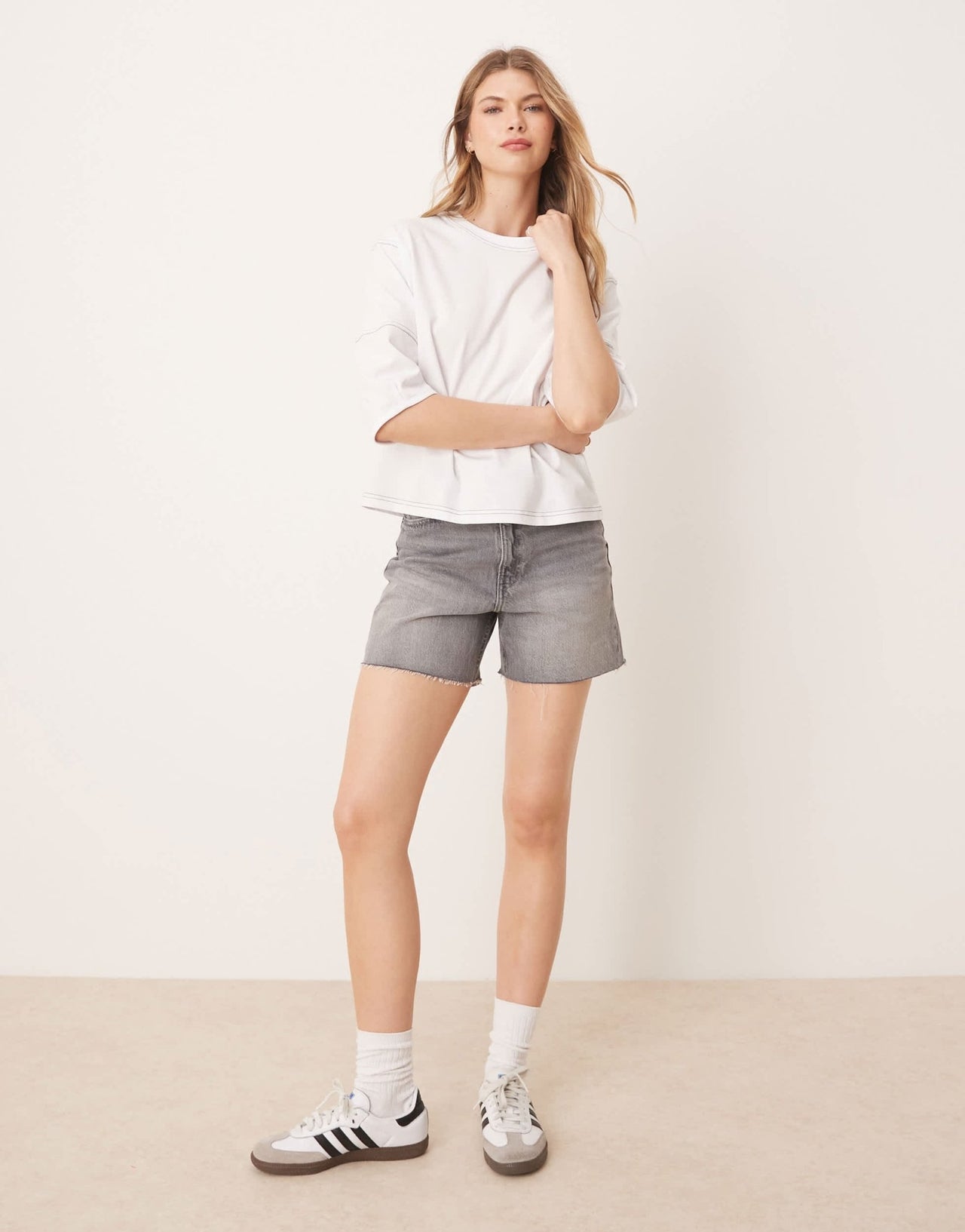 ASOS DESIGN boxy crop t-shirt with contrast stitch in white - ASOS Sample Sale